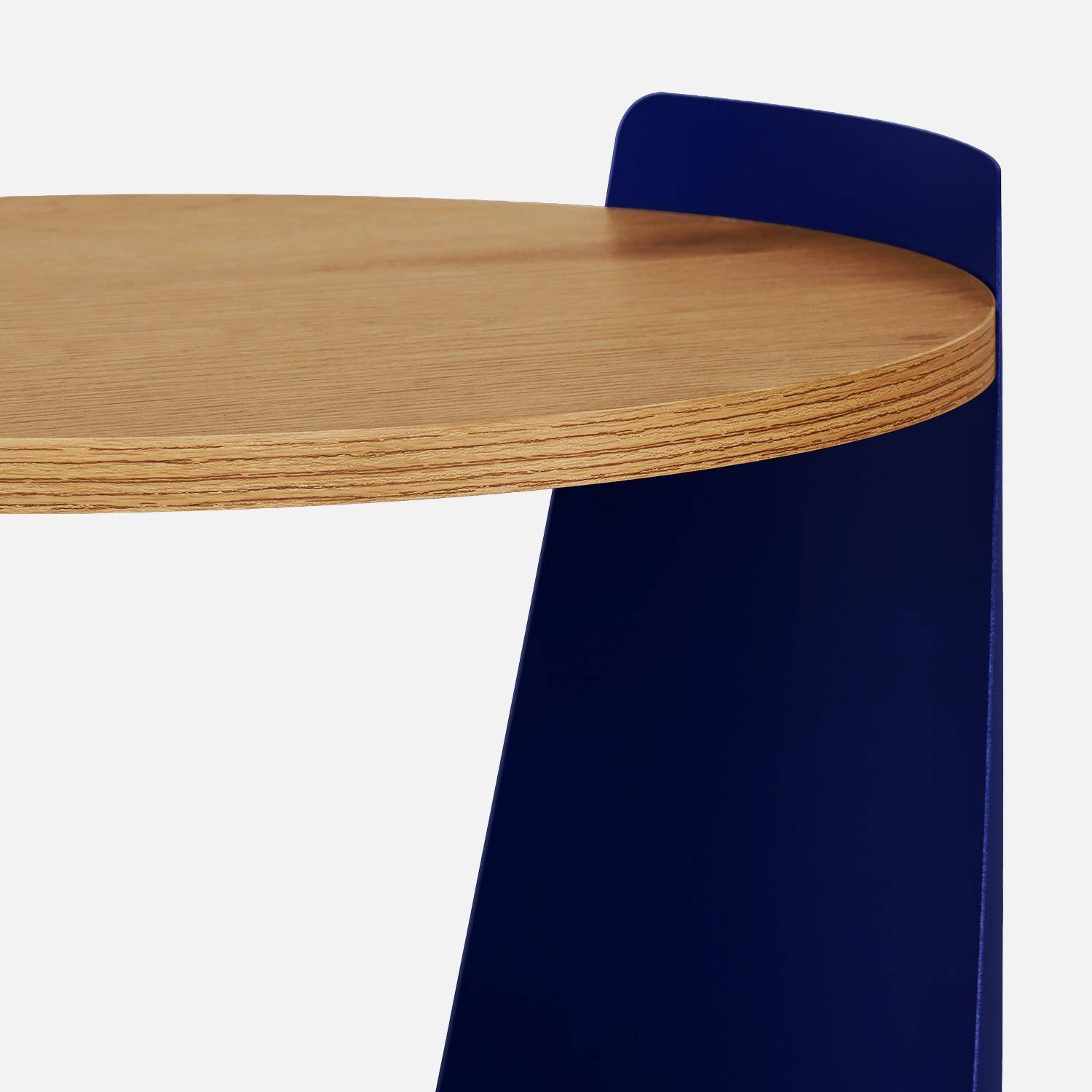 Table d'appoint métal courbé et décor bois avec roulettes bleu - Molto,sweeek,Photo4