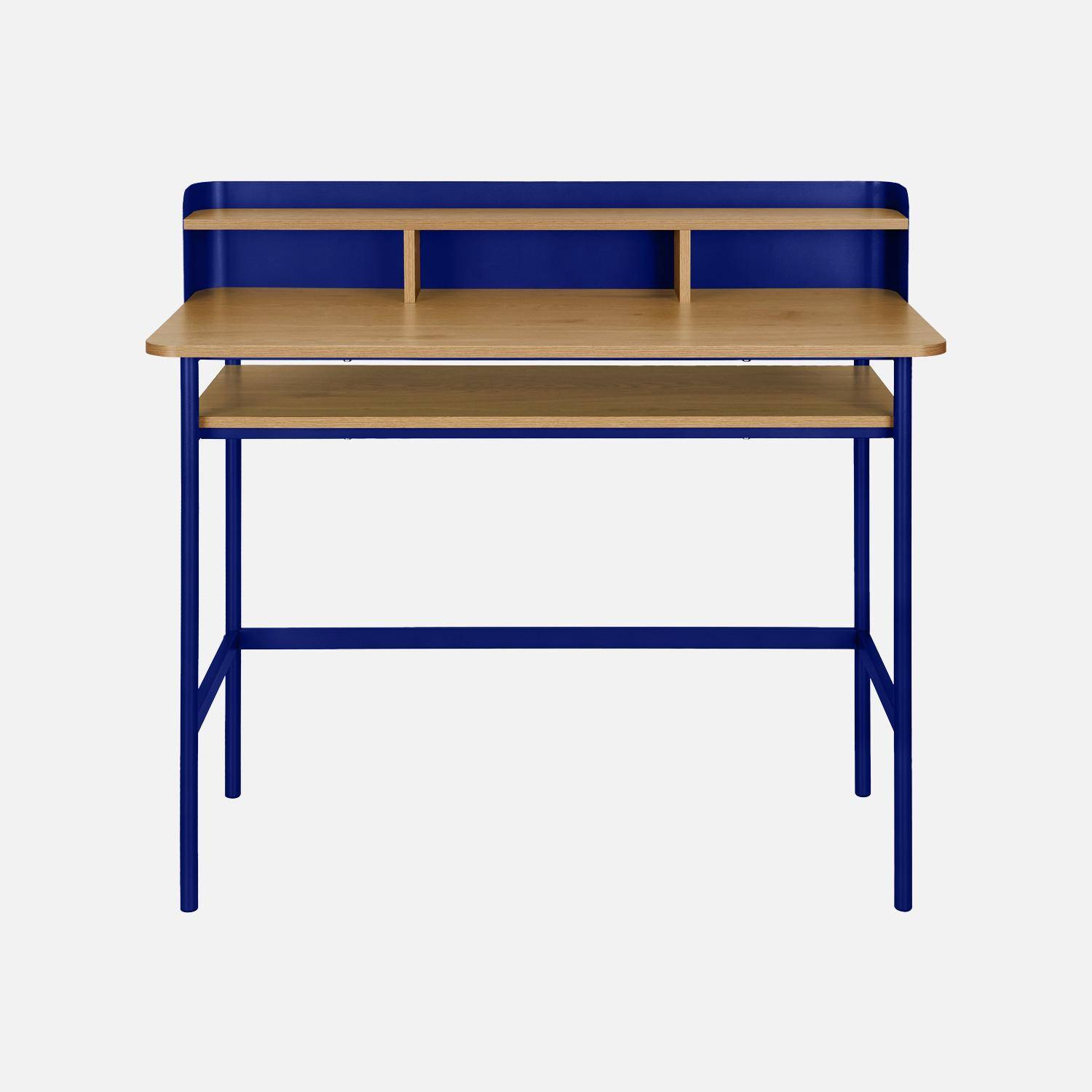 Bureau métal et décor bois 3 niches 100cm bleu - Molto,sweeek,Photo3
