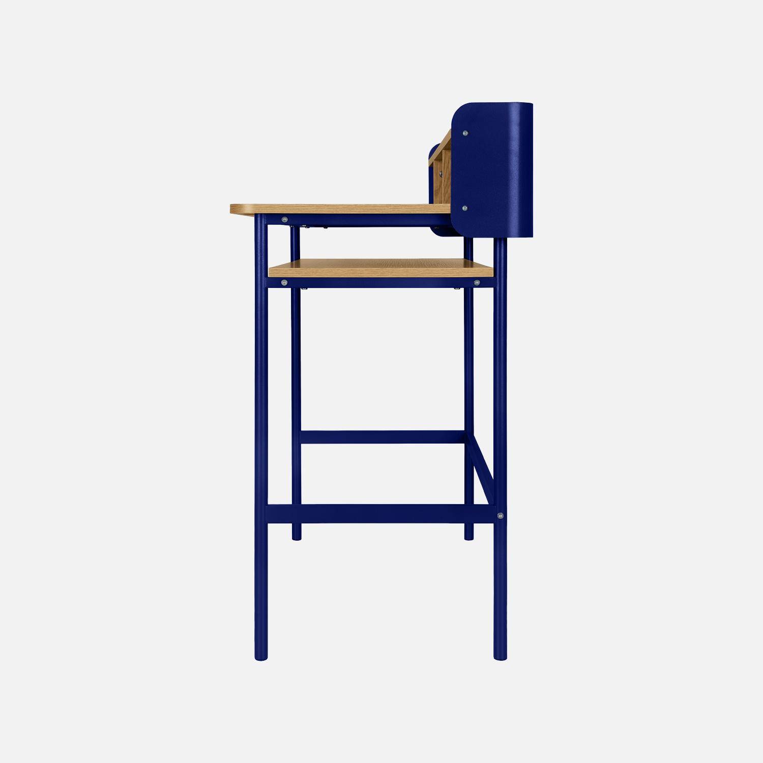 Bureau métal et décor bois 3 niches 100cm bleu - Molto,sweeek,Photo4
