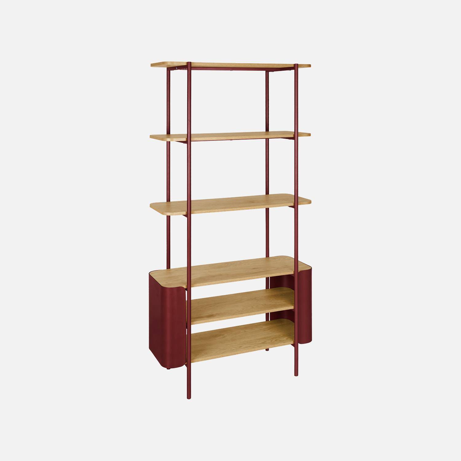 Etagère bibliothèque métal courbé et décor bois 6 niveaux rouge - Molto Photo1