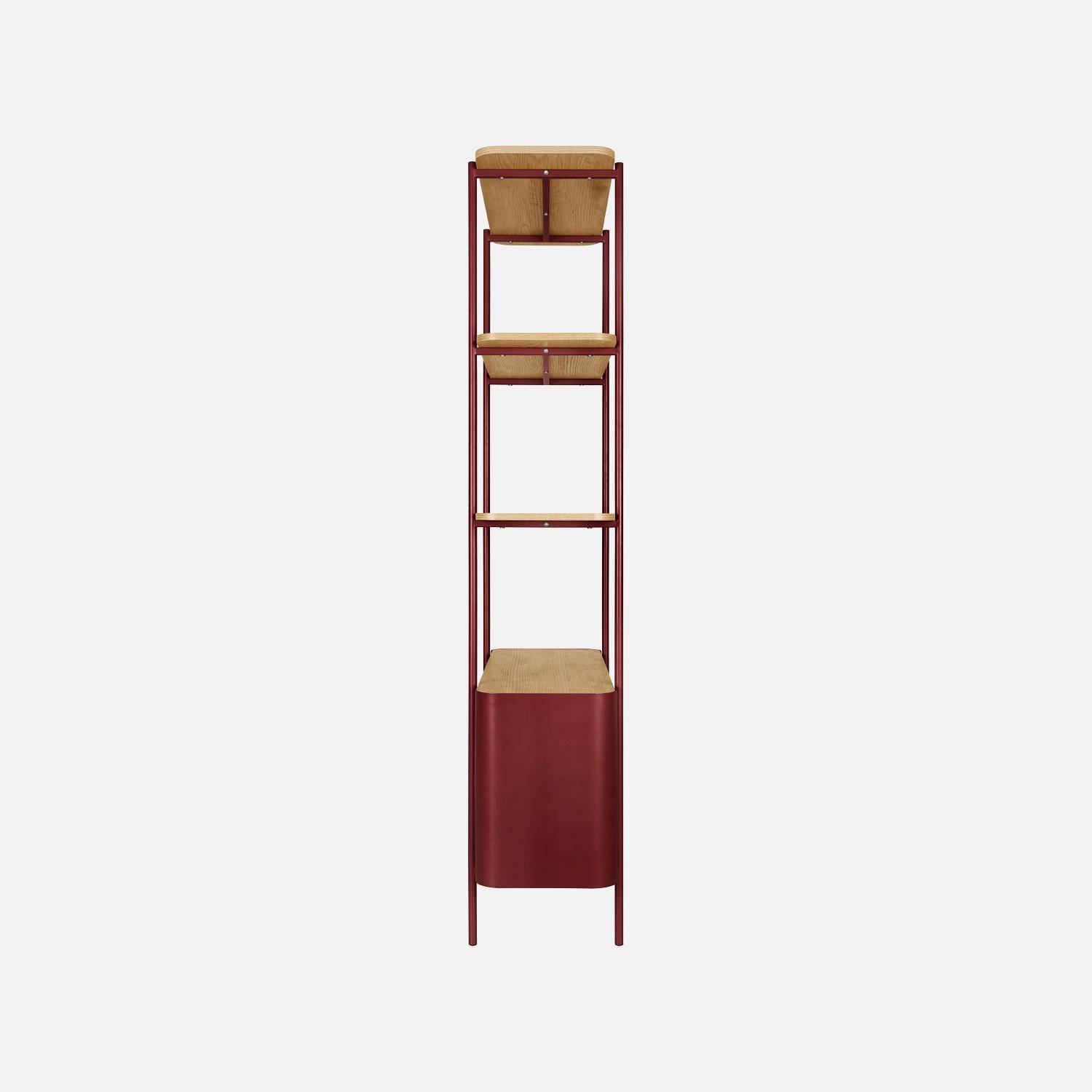 Etagère bibliothèque métal courbé et décor bois 6 niveaux rouge - Molto,sweeek,Photo3