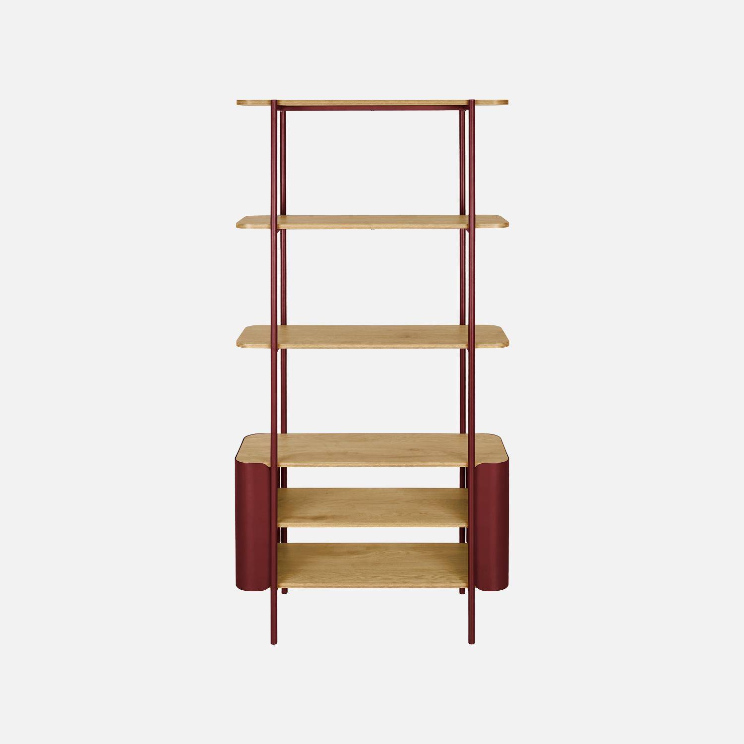 Etagère bibliothèque métal courbé et décor bois 6 niveaux rouge - Molto Photo2