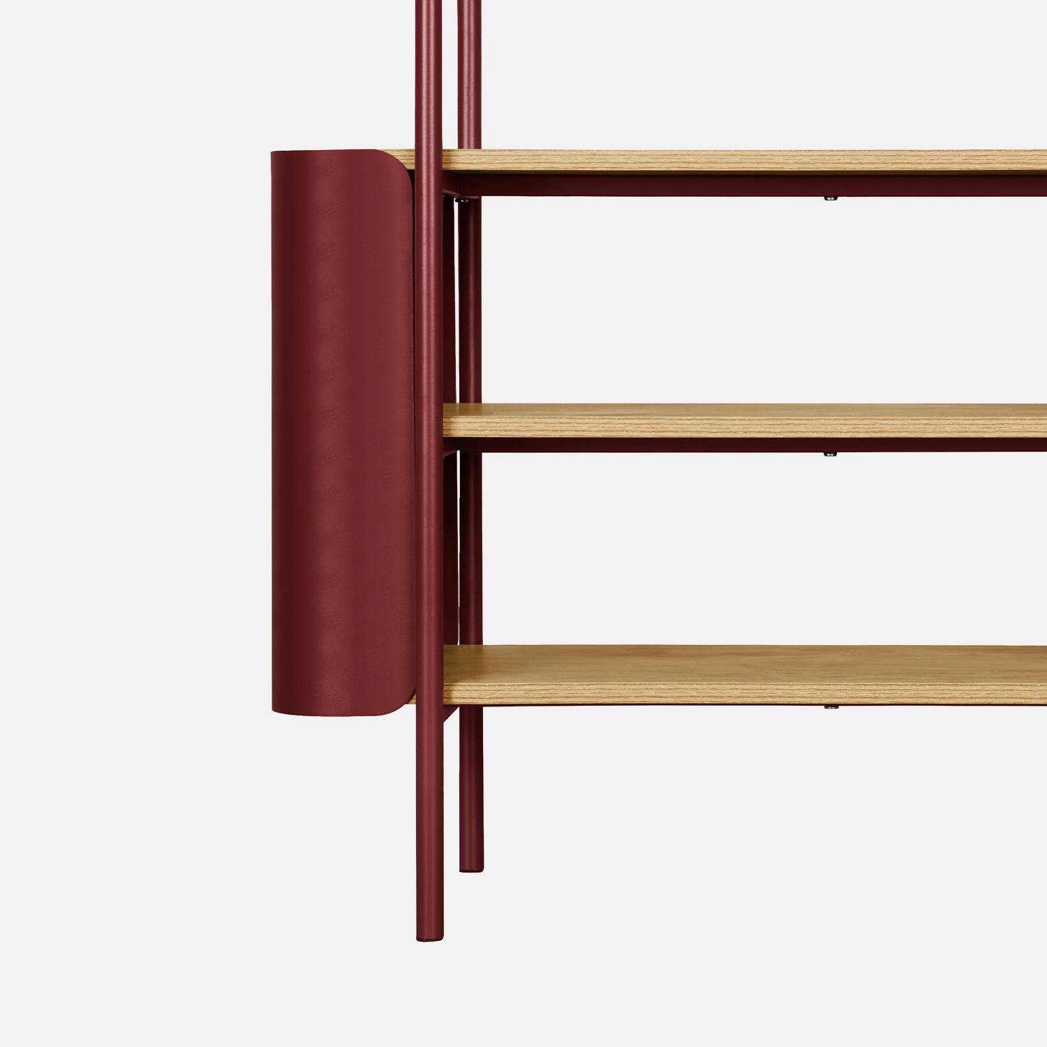 Etagère bibliothèque métal courbé et décor bois 6 niveaux rouge - Molto,sweeek,Photo4