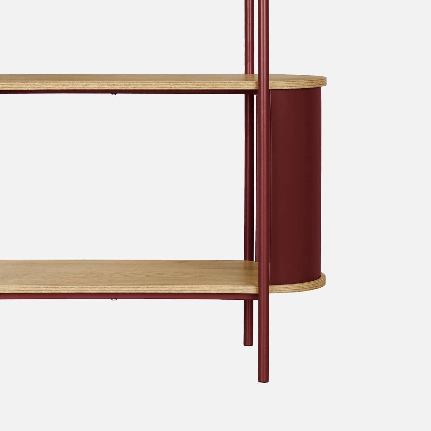 Etagère bibliothèque métal courbé et décor bois 5 niveaux rouge - Molto,sweeek,Photo4
