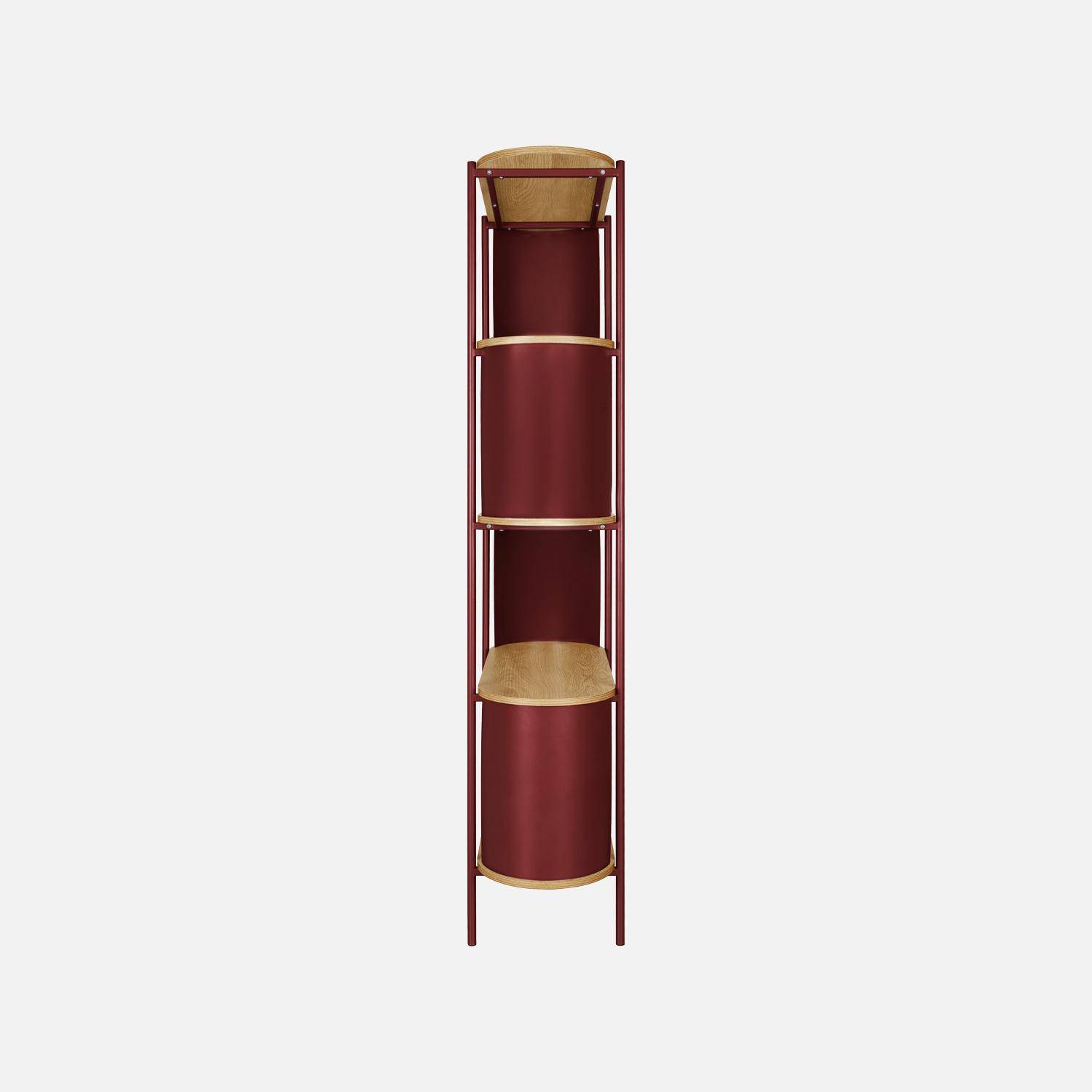 Etagère bibliothèque métal courbé et décor bois 5 niveaux rouge - Molto,sweeek,Photo3