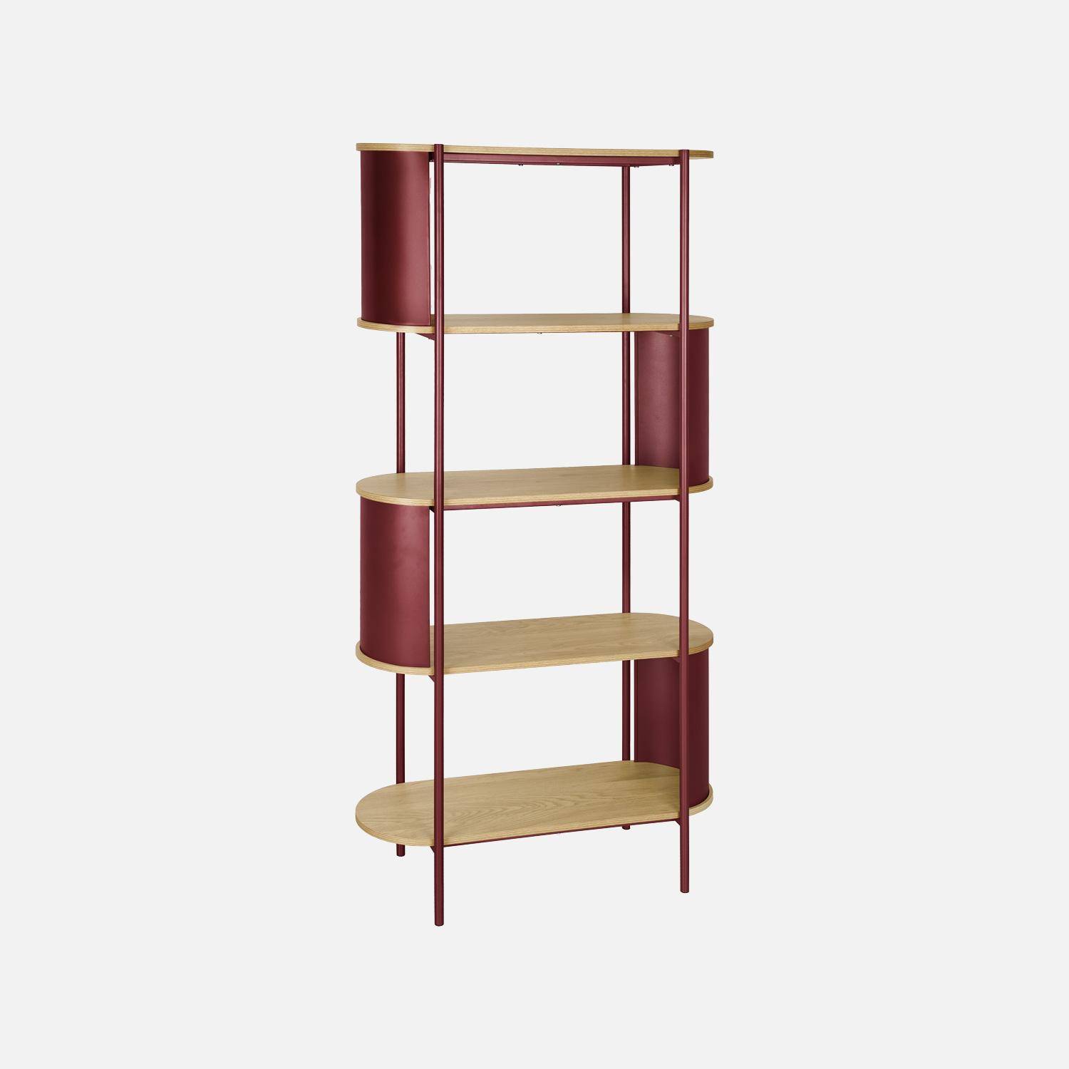 Etagère bibliothèque métal courbé et décor bois 5 niveaux rouge - Molto Photo1