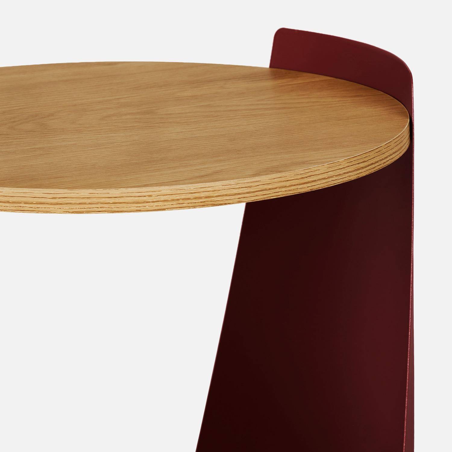 Table d'appoint métal courbé et décor bois avec roulettes rouge - Molto,sweeek,Photo4