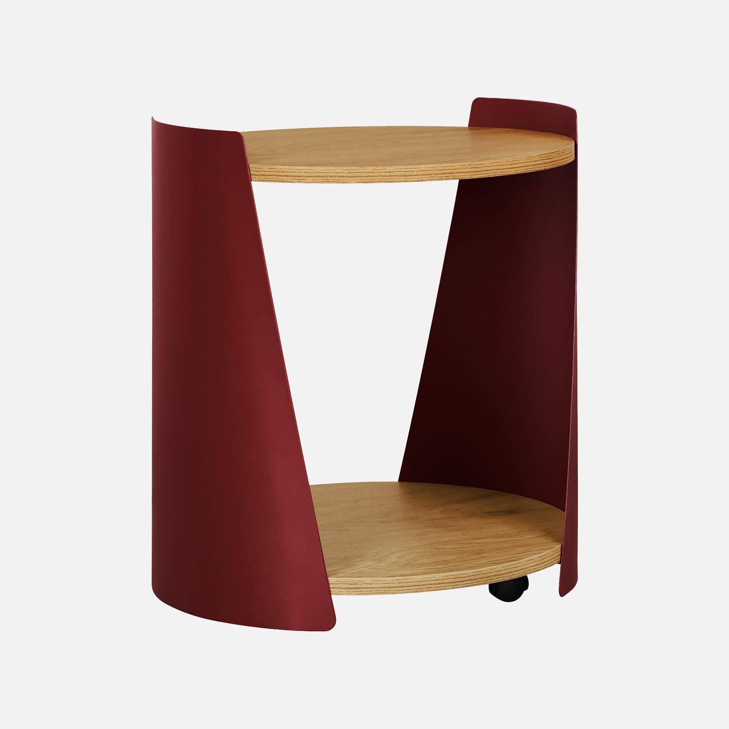 Table d'appoint métal courbé et décor bois avec roulettes rouge - Molto Photo1