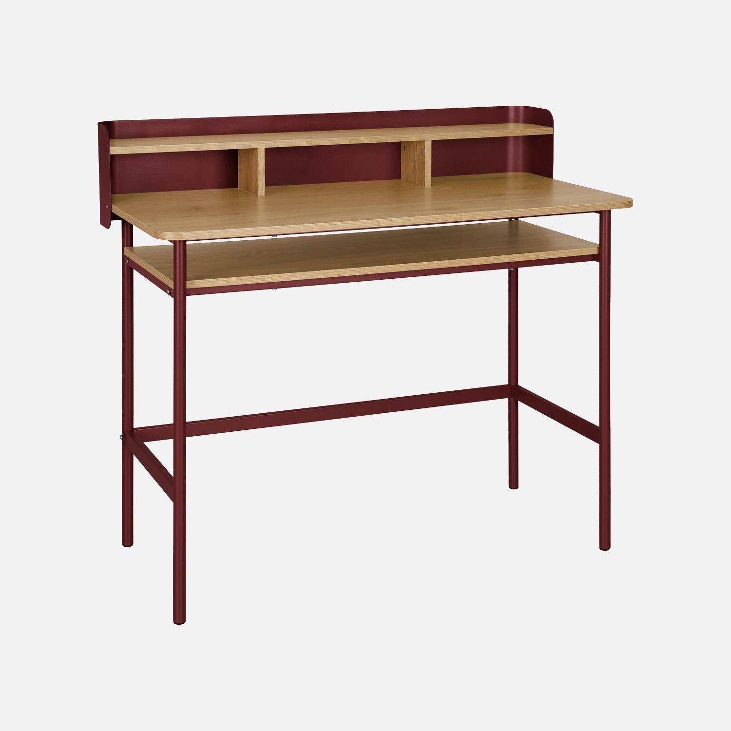 Bureau métal et décor bois 3 niches 100cm rouge - Molto Photo1
