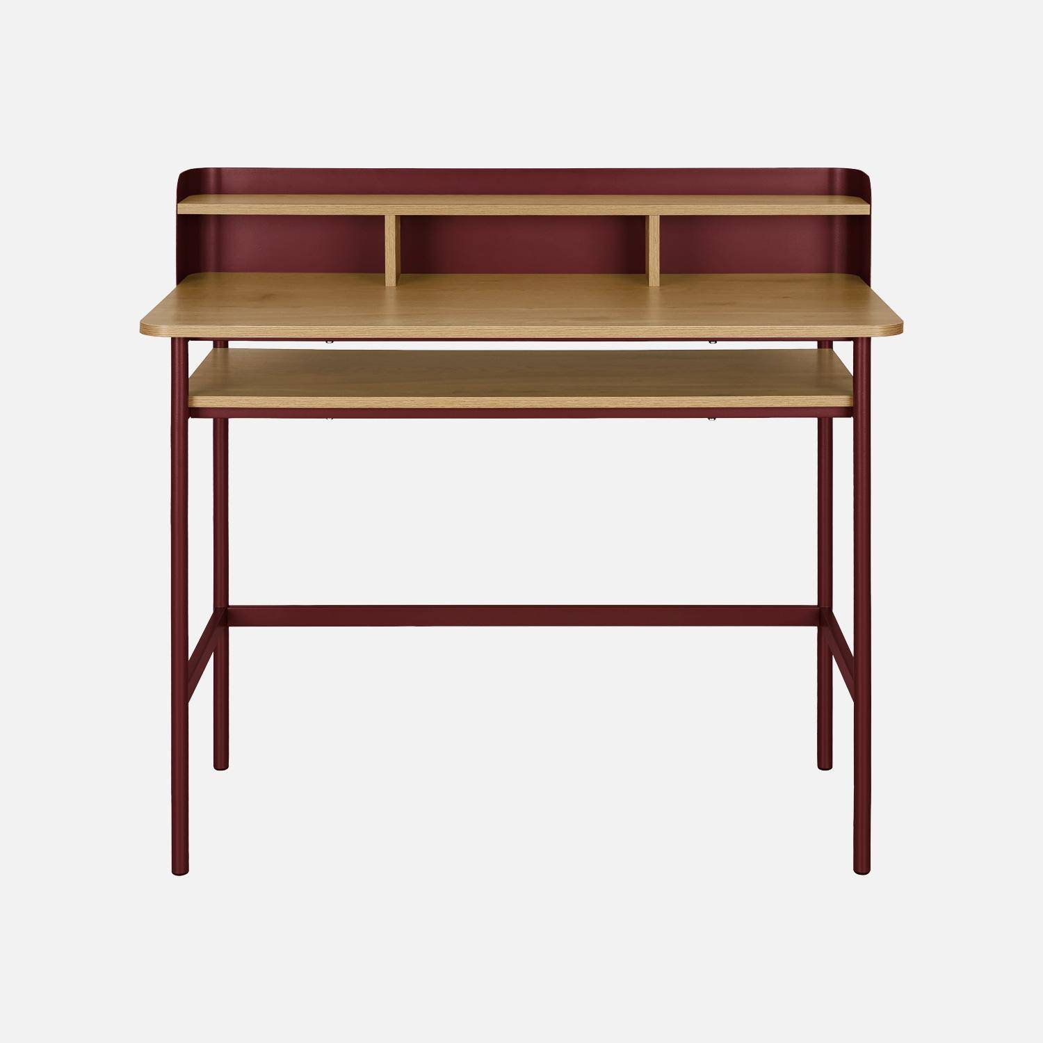 Bureau métal et décor bois 3 niches 100cm rouge - Molto Photo2