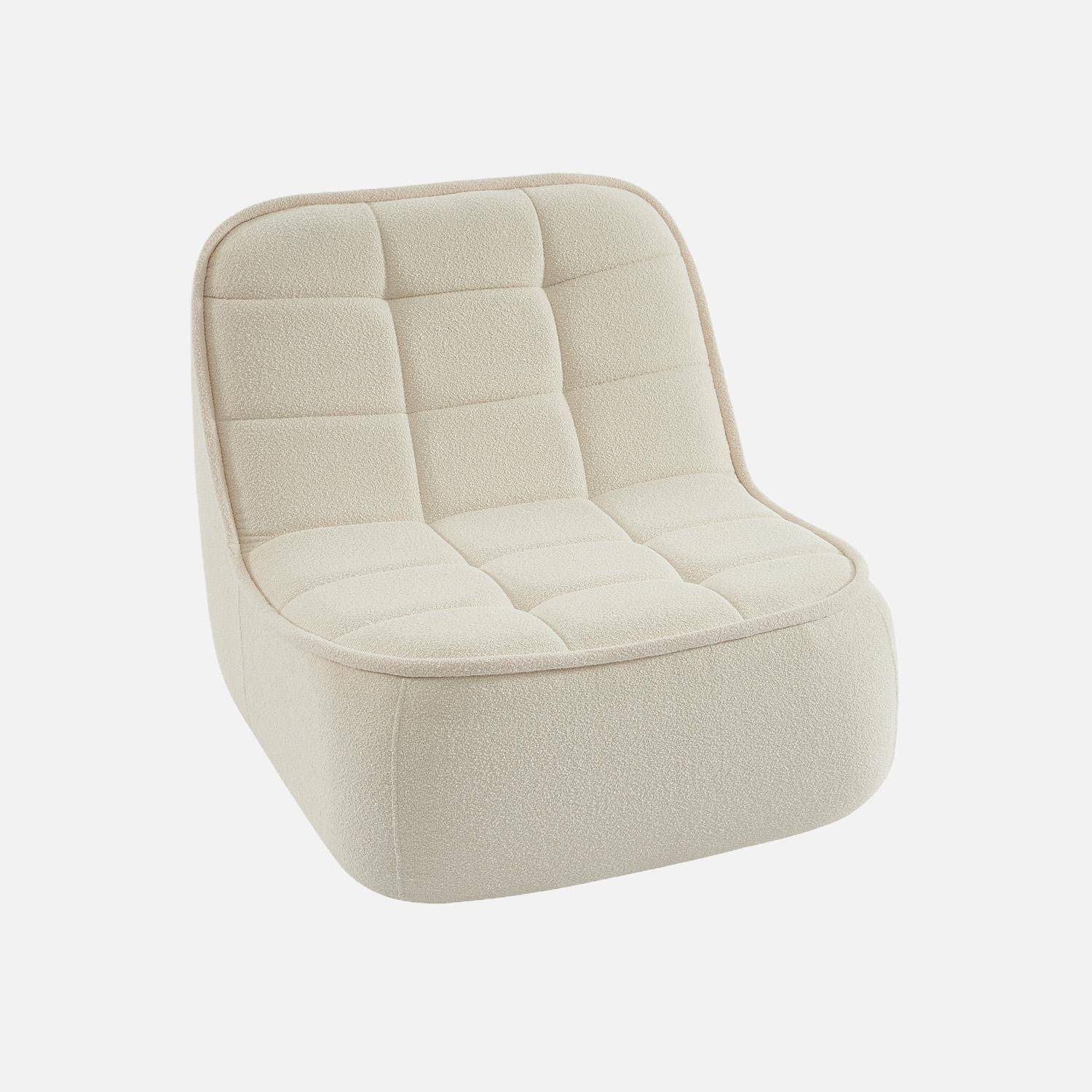 Canapé modulable bouclette texturée 3 places avec repose pied blanc cassé - Boni Photo3