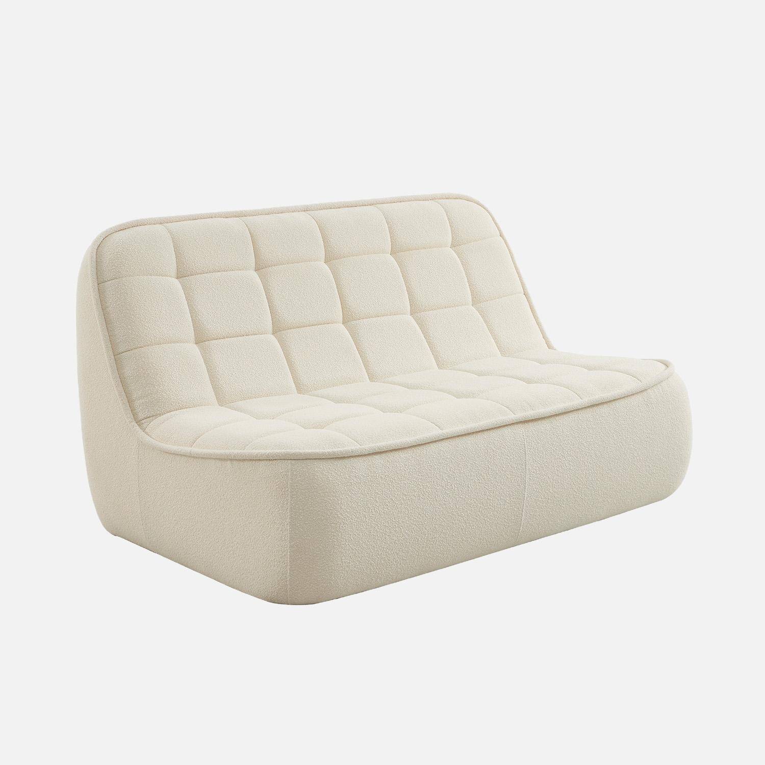 Canapé modulable bouclette texturée 3 places avec repose pied blanc cassé - Boni Photo2