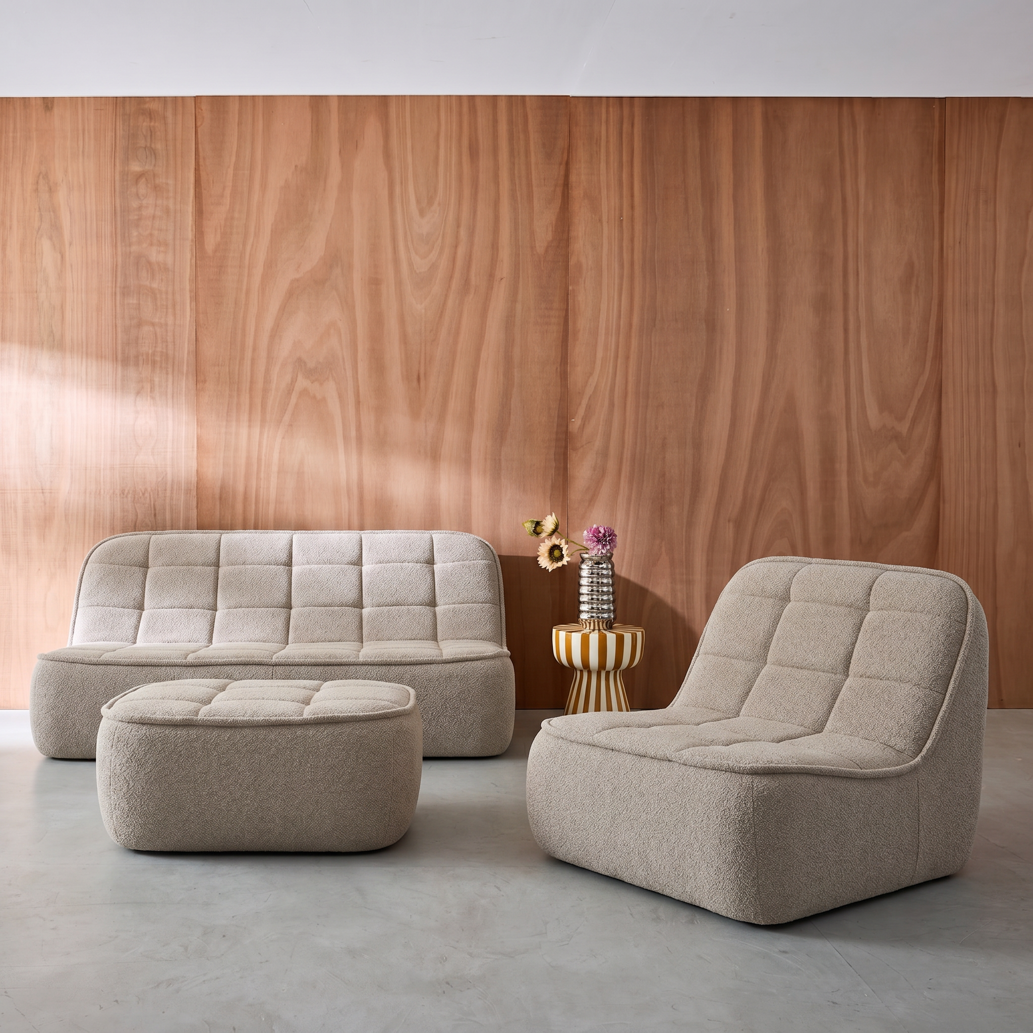 Canapé modulable bouclette texturée 3 places avec repose pied beige - Boni Photo3