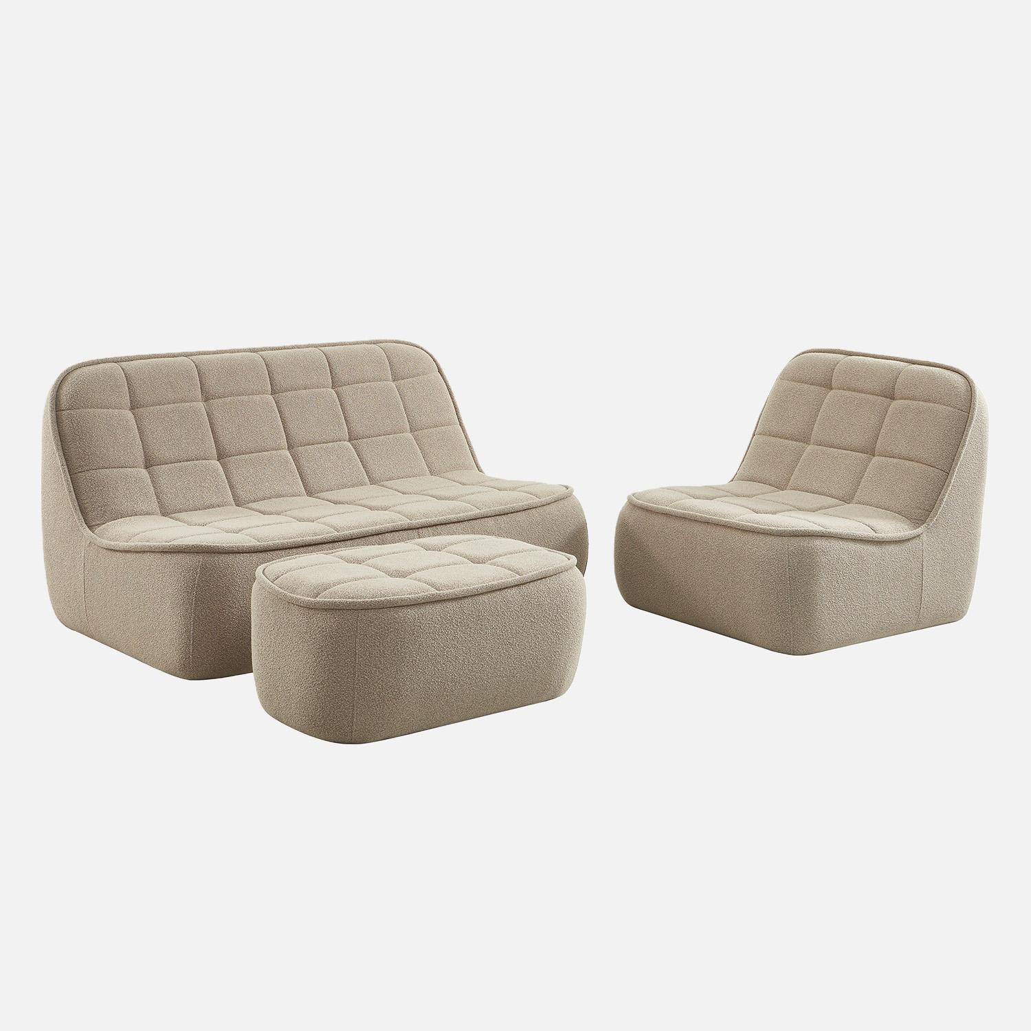Canapé modulable bouclette texturée 3 places avec repose pied beige - Boni,sweeek,Photo2