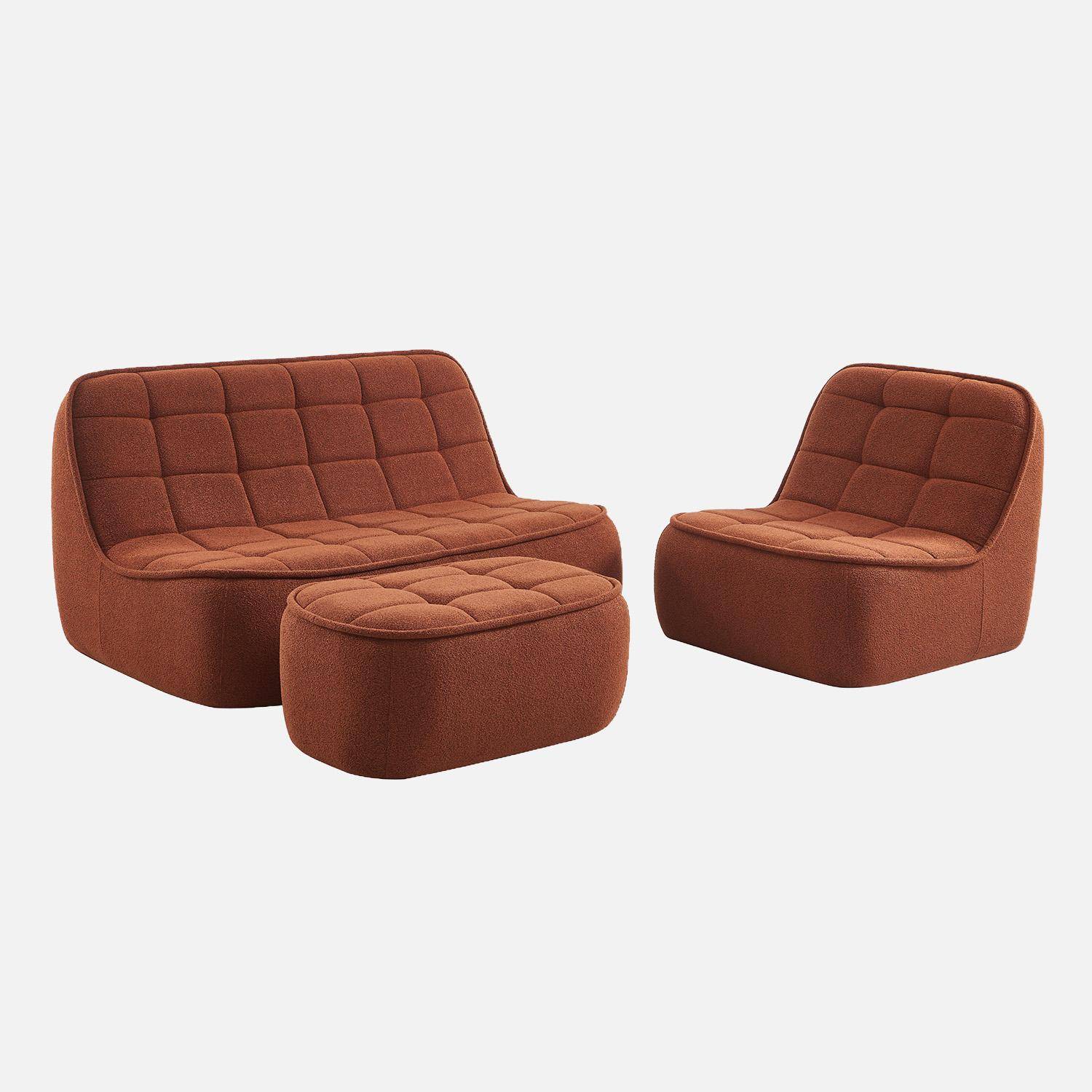Canapé modulable bouclette texturée 3 places avec repose pied terracotta - Boni Photo2