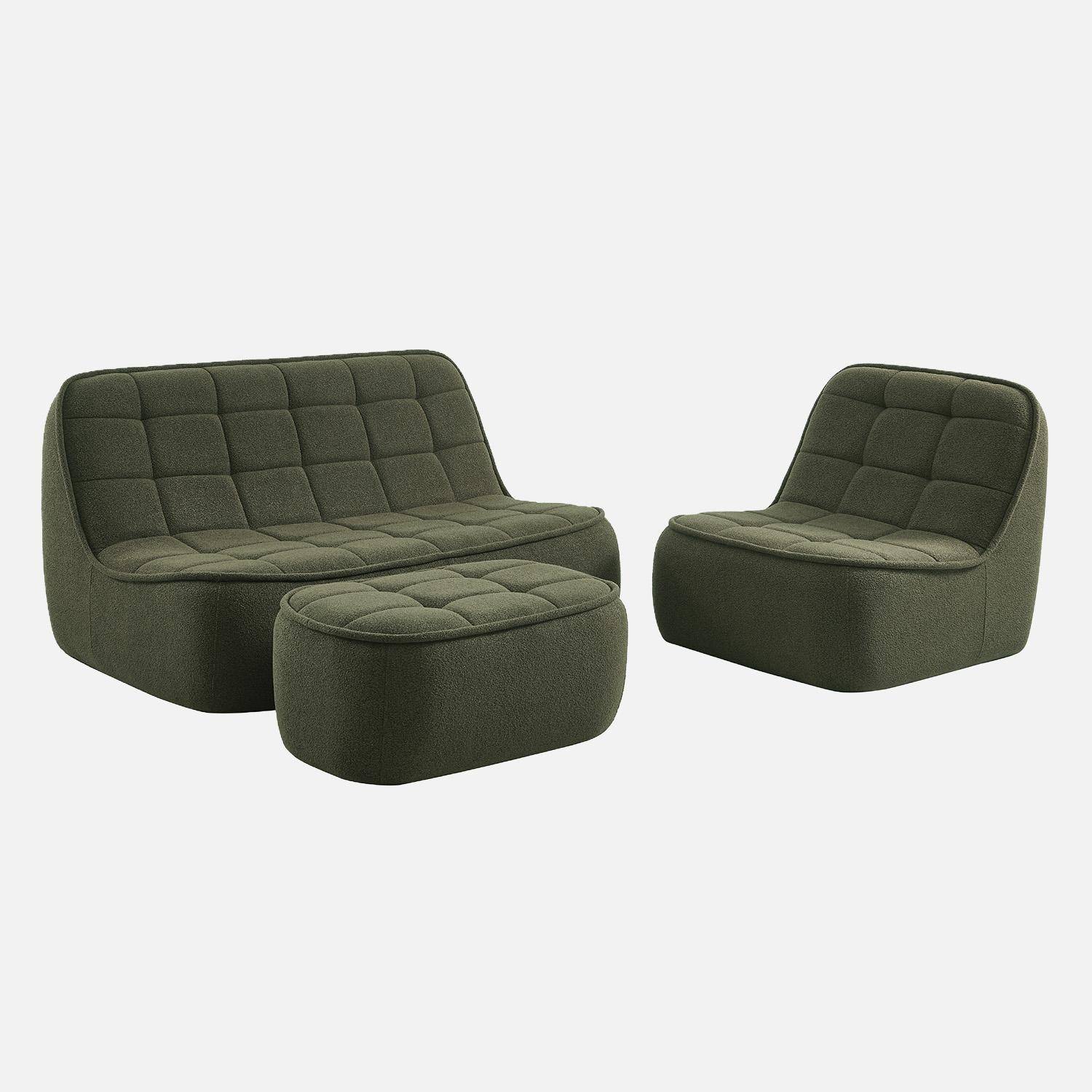 Canapé modulable bouclette texturée 3 places avec repose pied kaki - Boni Photo2