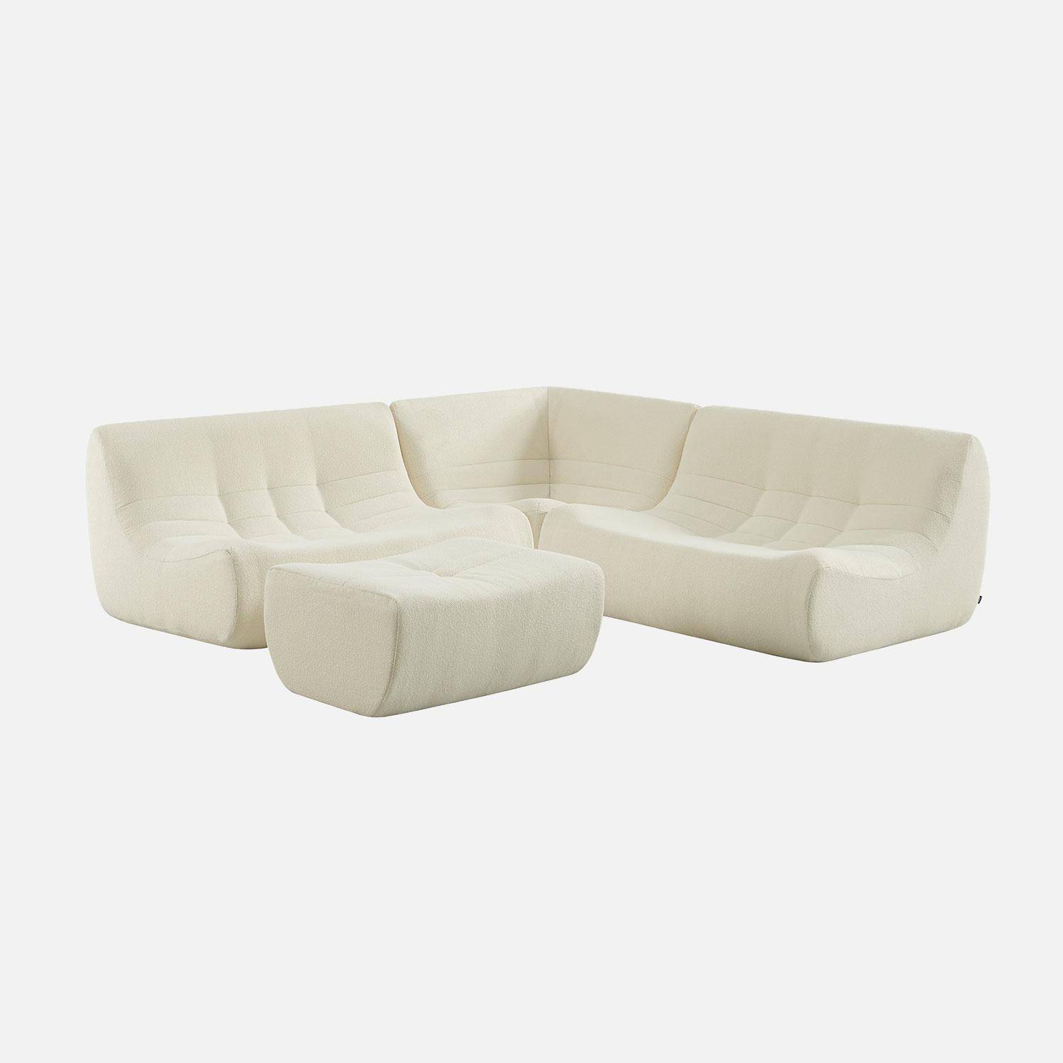 Sofá esquinero modular con reposapiés de borreguito texturizada, 5 plazas Blanco - 147x105x72 cm,sweeek,Photo1