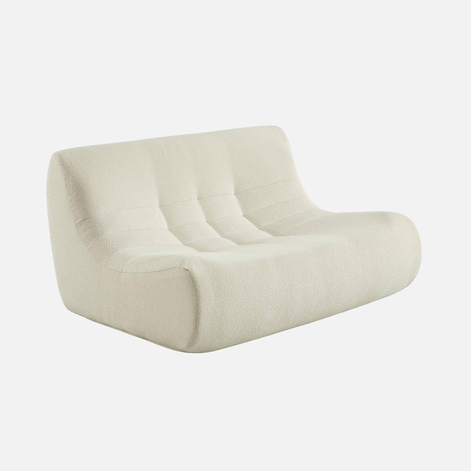 Canapé d'angle modulable 5 places avec repose pied bouclette texturée blanc - Sokol Photo2