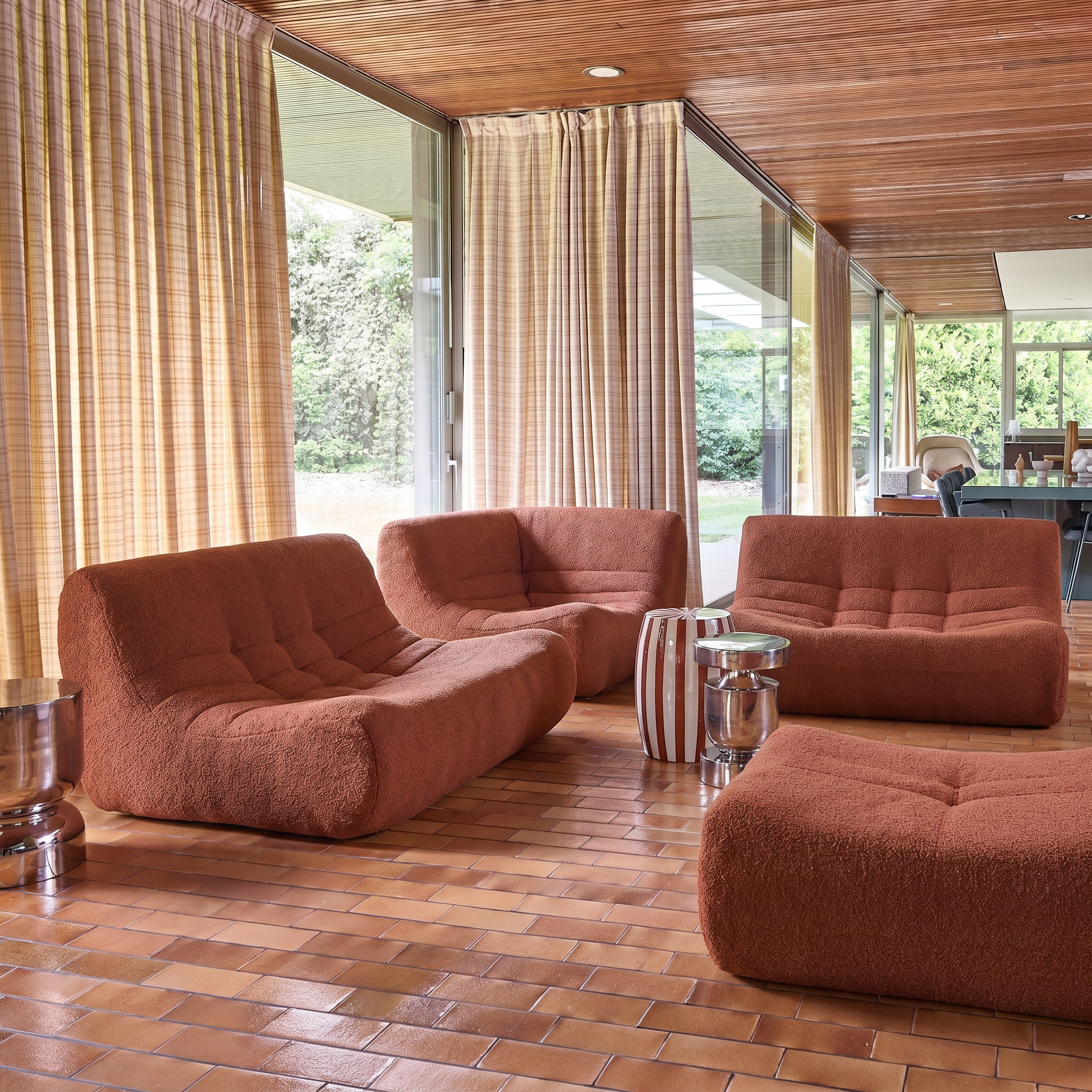 Modułowa sofa narożna 5-osobowa z podnóżkiem, teksturowana tkanina bouclé w kolorze terakoty - Sokol Photo2