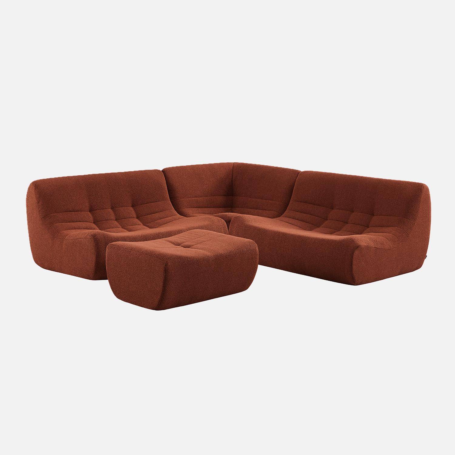 Canapé d'angle modulable 5 places avec repose pied bouclette texturée terracotta - Sokol,sweeek,Photo1