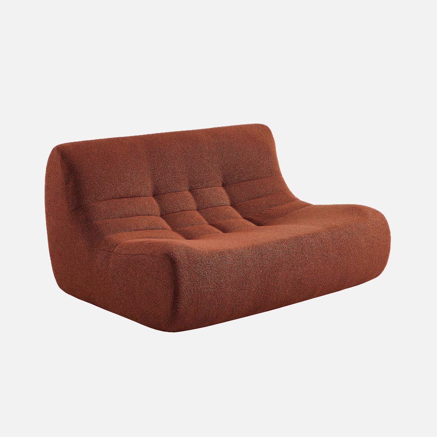 Canapé d'angle modulable 5 places avec repose pied bouclette texturée terracotta - Sokol Photo2