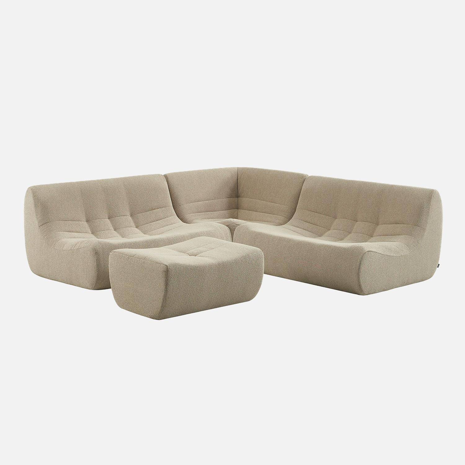 Canapé d'angle modulable 5 places avec repose pied bouclette texturée beige - Sokol Photo1
