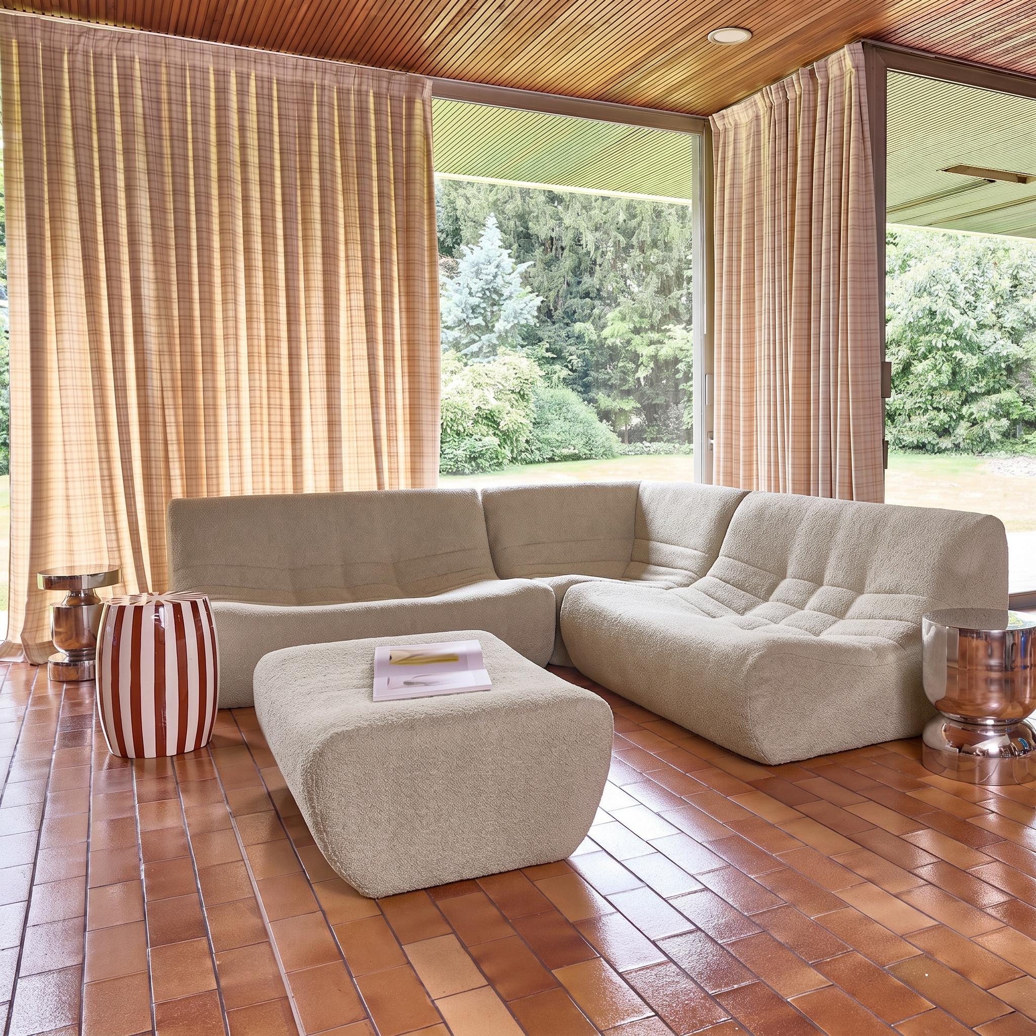 Canapé d'angle modulable 5 places avec repose pied bouclette texturée beige - Sokol,sweeek,Photo4