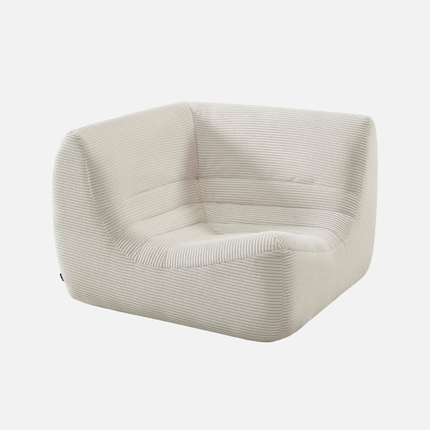 Canapé d'angle modulable 5 places avec repose pied velours côtelé blanc - Sokol Photo3