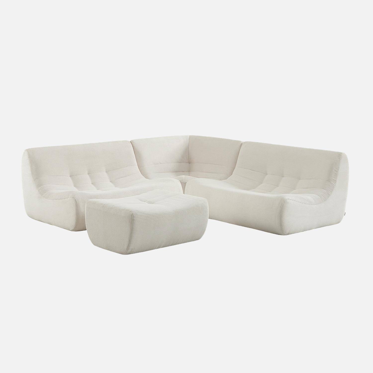 Sofá de canto modular com apoio para os pés em veludo canelado de 5 lugares Creme - 147x105x72 cm,sweeek,Photo2