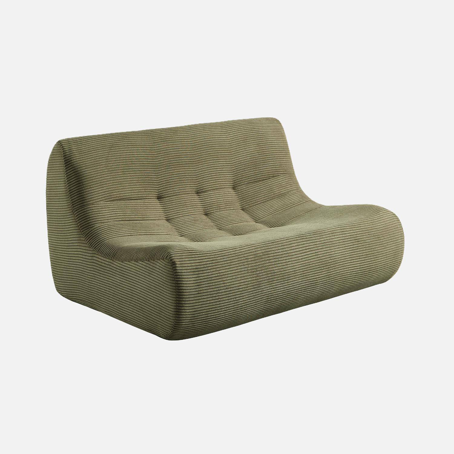 Canapé d'angle modulable 5 places avec repose pied velours côtelé kaki - Sokol Photo2