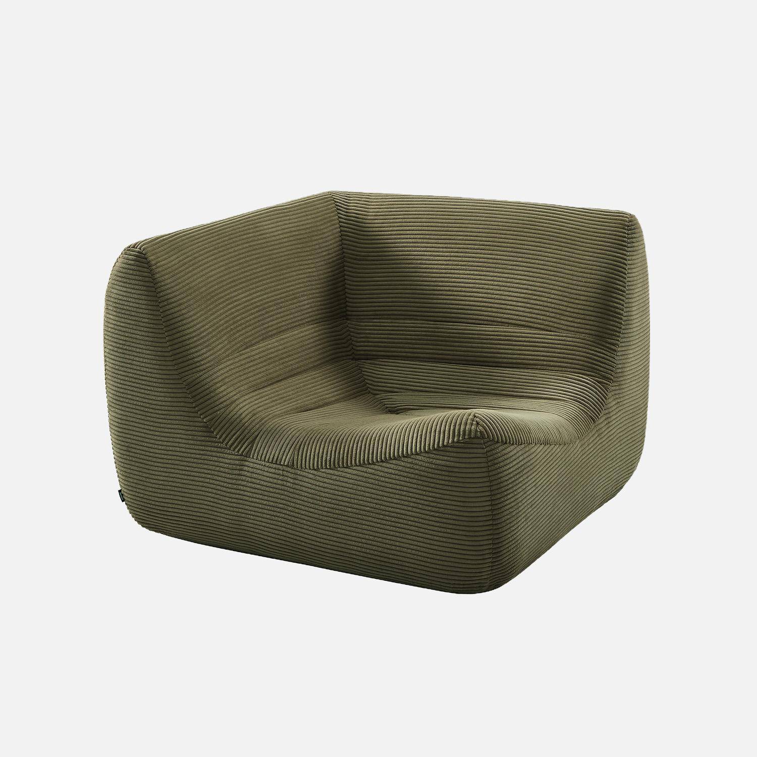 Sofá de canto modular com apoio para os pés em veludo canelado de 5 lugares Verde caqui - 147x105x72 cm,sweeek,Photo4