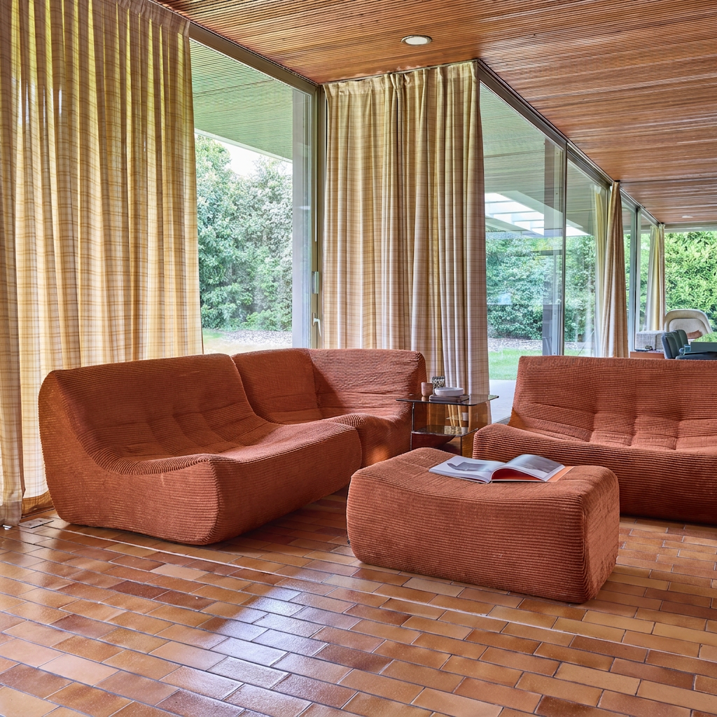 Modulaire fauteuils 5-zits hoekzetel met voetenbankje met corduroy bekleding terracotta - Sokol Photo2