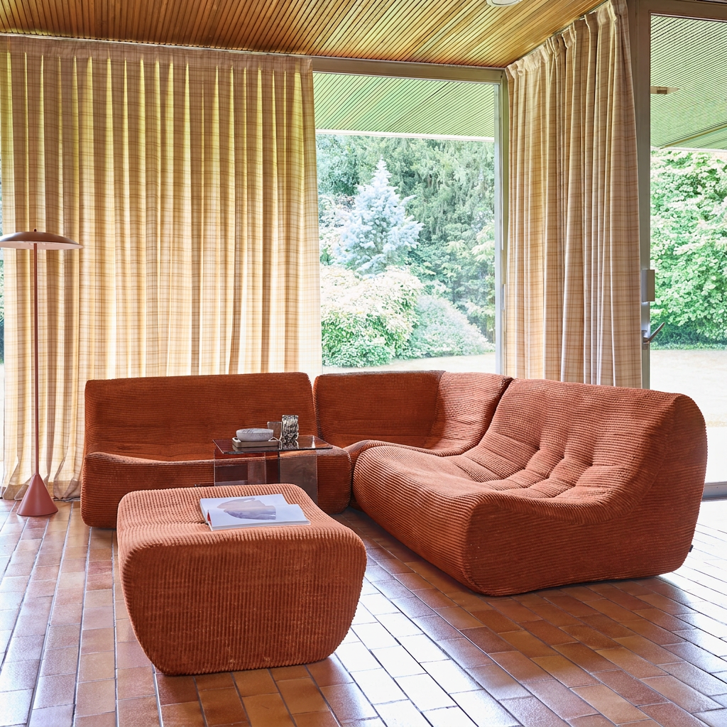 Modulaire fauteuils 5-zits hoekzetel met voetenbankje met corduroy bekleding terracotta - Sokol,sweeek,Photo4