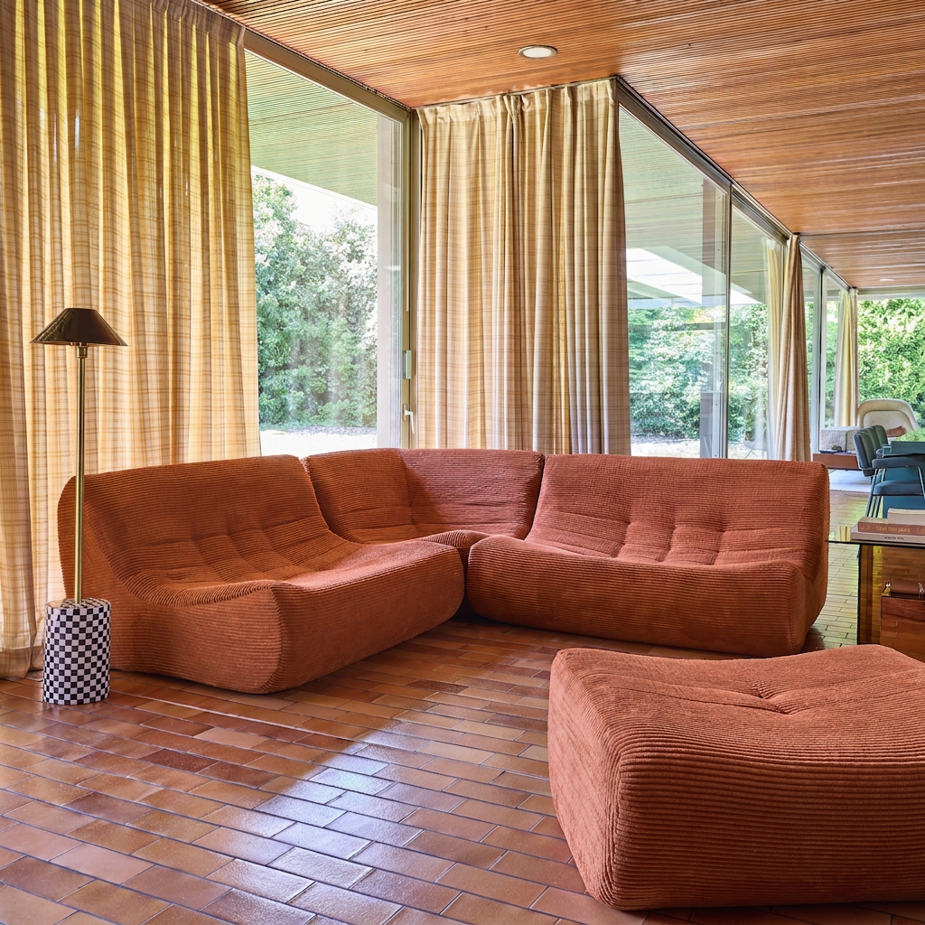 Modulaire fauteuils 5-zits hoekzetel met voetenbankje met corduroy bekleding terracotta - Sokol,sweeek,Photo5