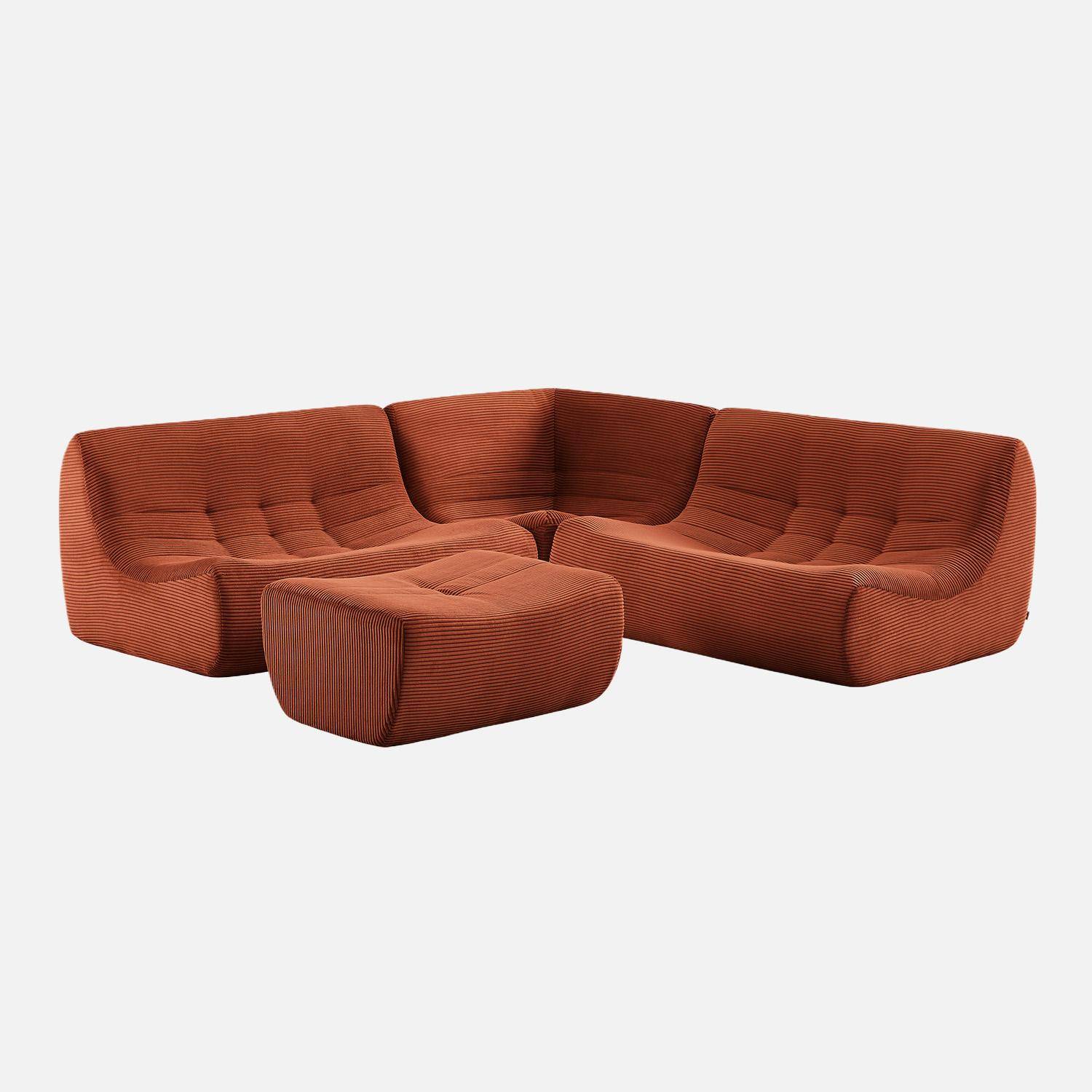 Canapé d'angle modulable 5 places avec repose pied velours côtelé terracotta - Sokol Photo1