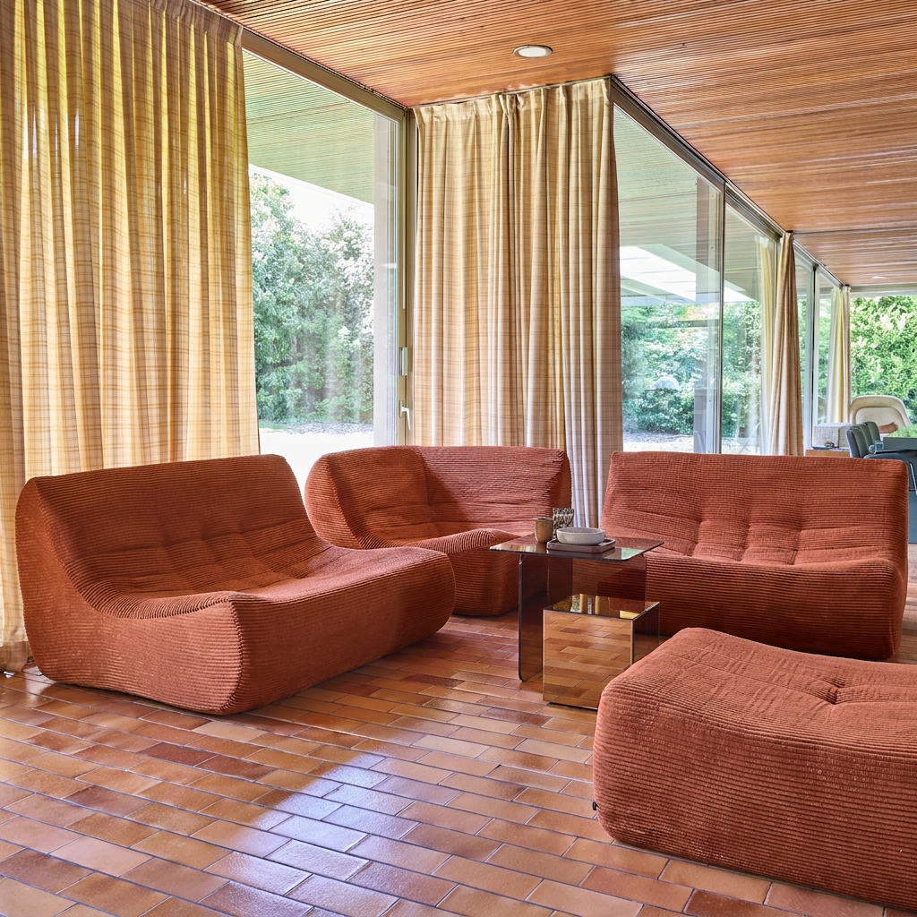 Modulaire fauteuils 5-zits hoekzetel met voetenbankje met corduroy bekleding terracotta - Sokol Photo1