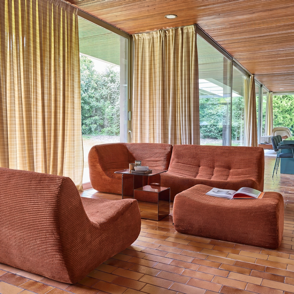 Modulaire fauteuils 5-zits hoekzetel met voetenbankje met corduroy bekleding terracotta - Sokol,sweeek,Photo3