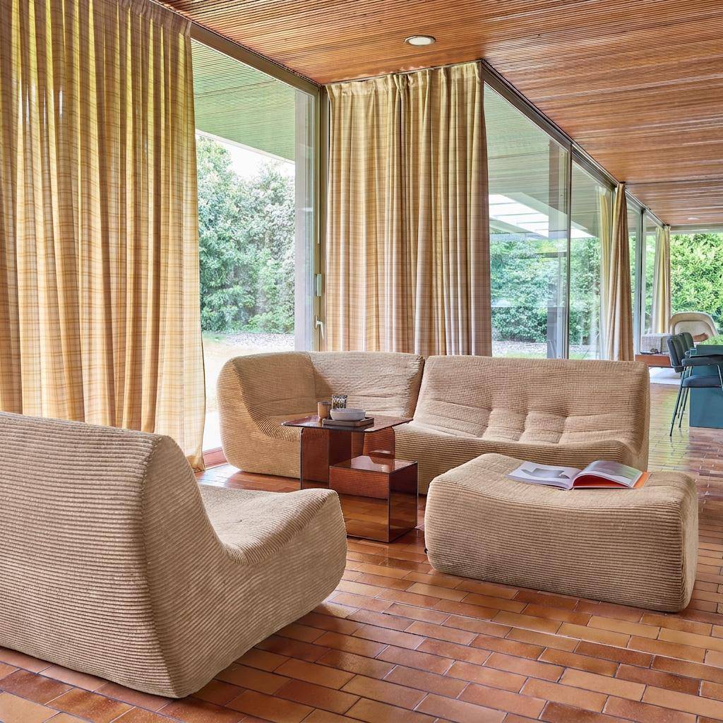 Modułowa sofa narożna 5-osobowa z podnóżkiem z kremowego sztruksu - Sokol Photo3