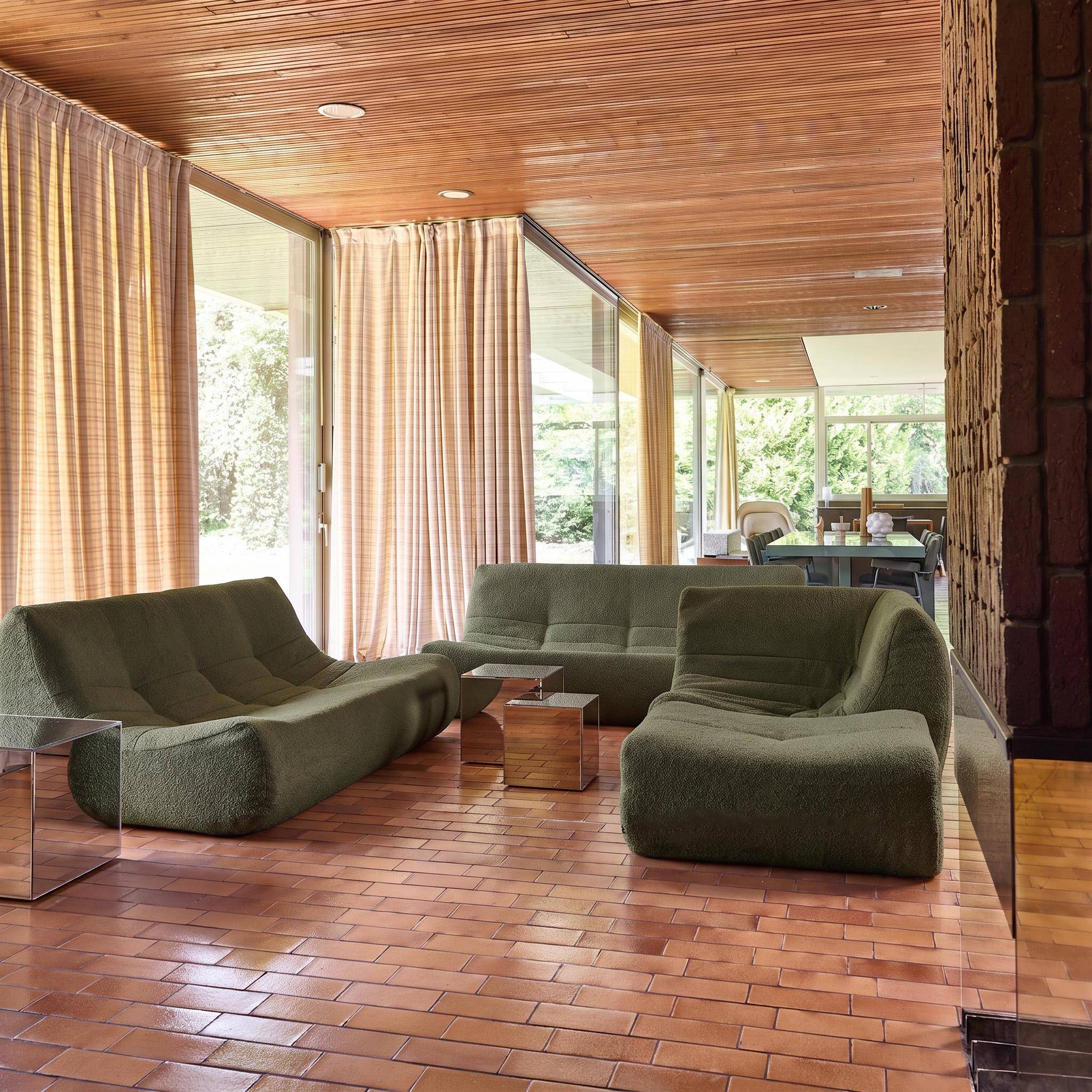 Canapé d'angle modulable 7 places avec repose pied bouclette texturée kaki - Sokol,sweeek,Photo4