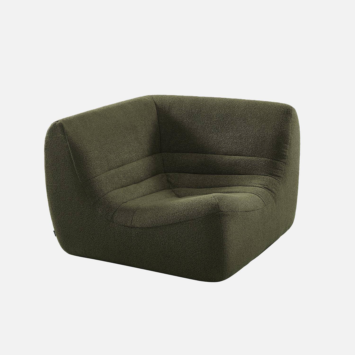 Divano angolare modulare con poggiapiedi in bouclé testurizzato, 7 posti Verde kaki - 192x105x72 cm,sweeek,Photo4