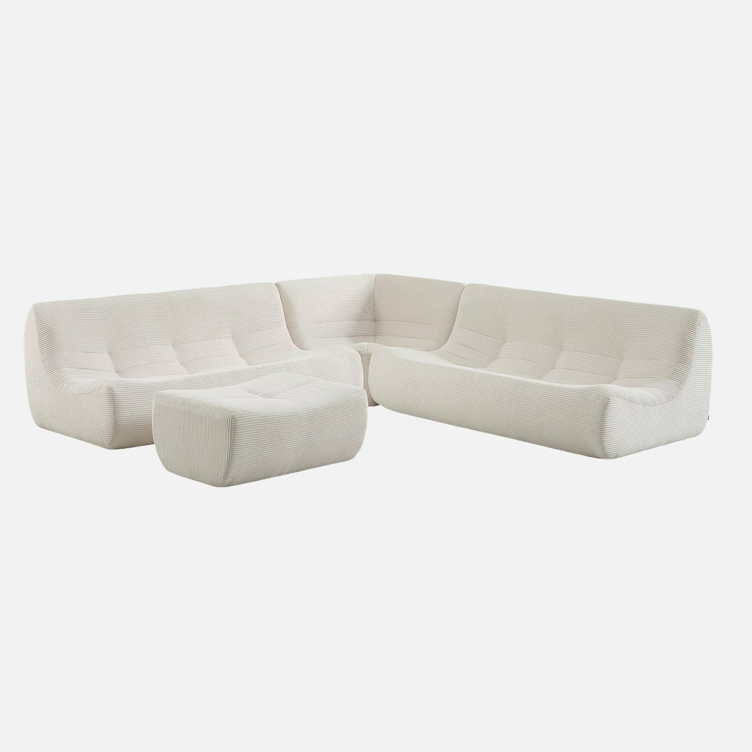 Canapé d'angle modulable 7 places avec repose pied velours côtelé blanc - Sokol Photo1