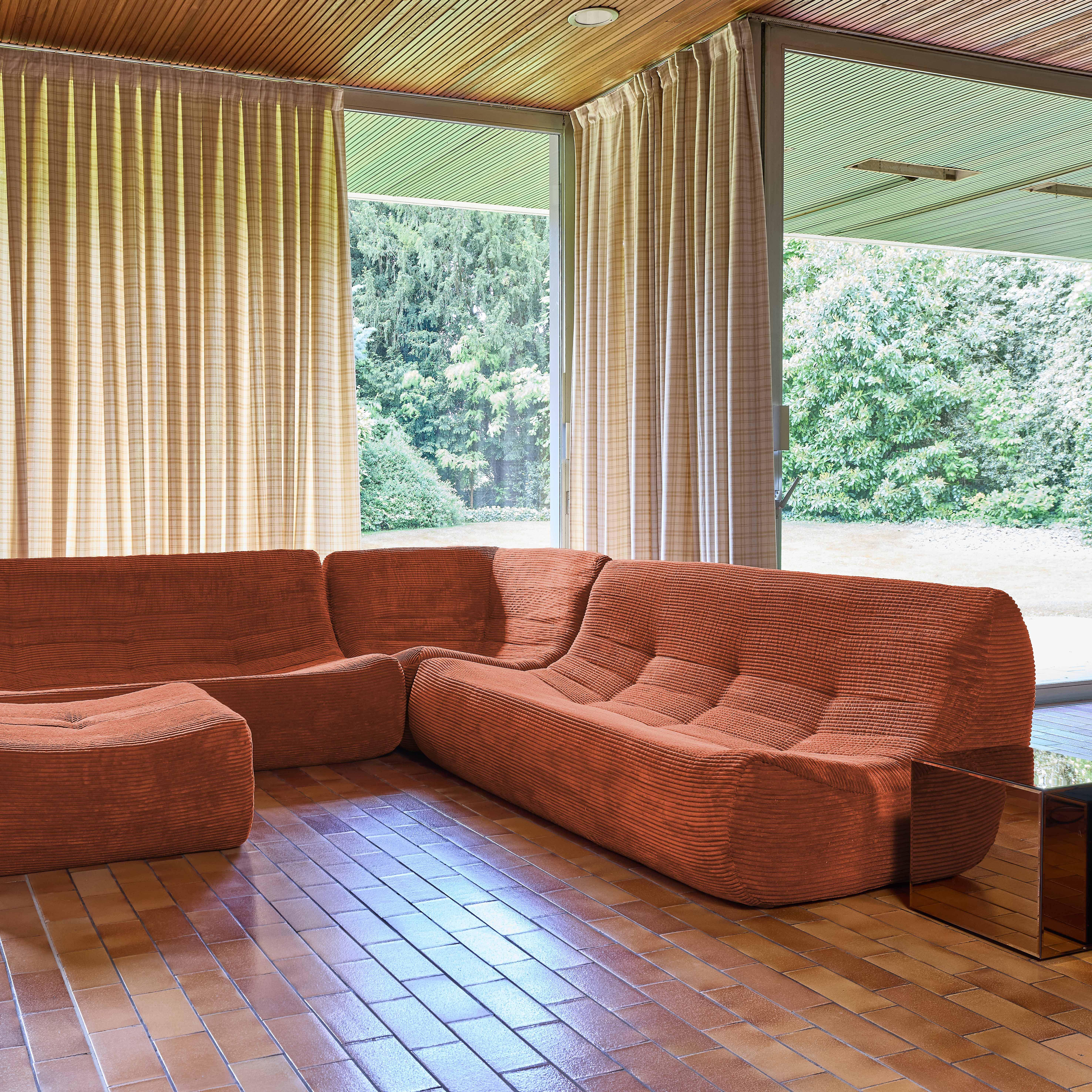 Modułowa sofa narożna 7-osobowa z podnóżkiem, sztruks terakota - Sokol Photo6