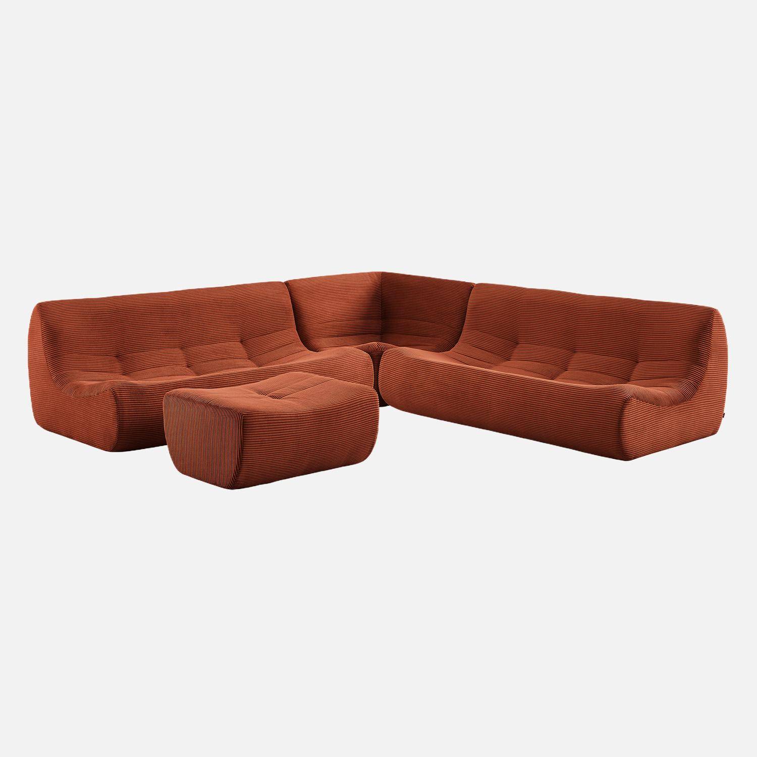 Canapé d'angle modulable 7 places avec repose pied velours côtelé terracotta - Sokol Photo1