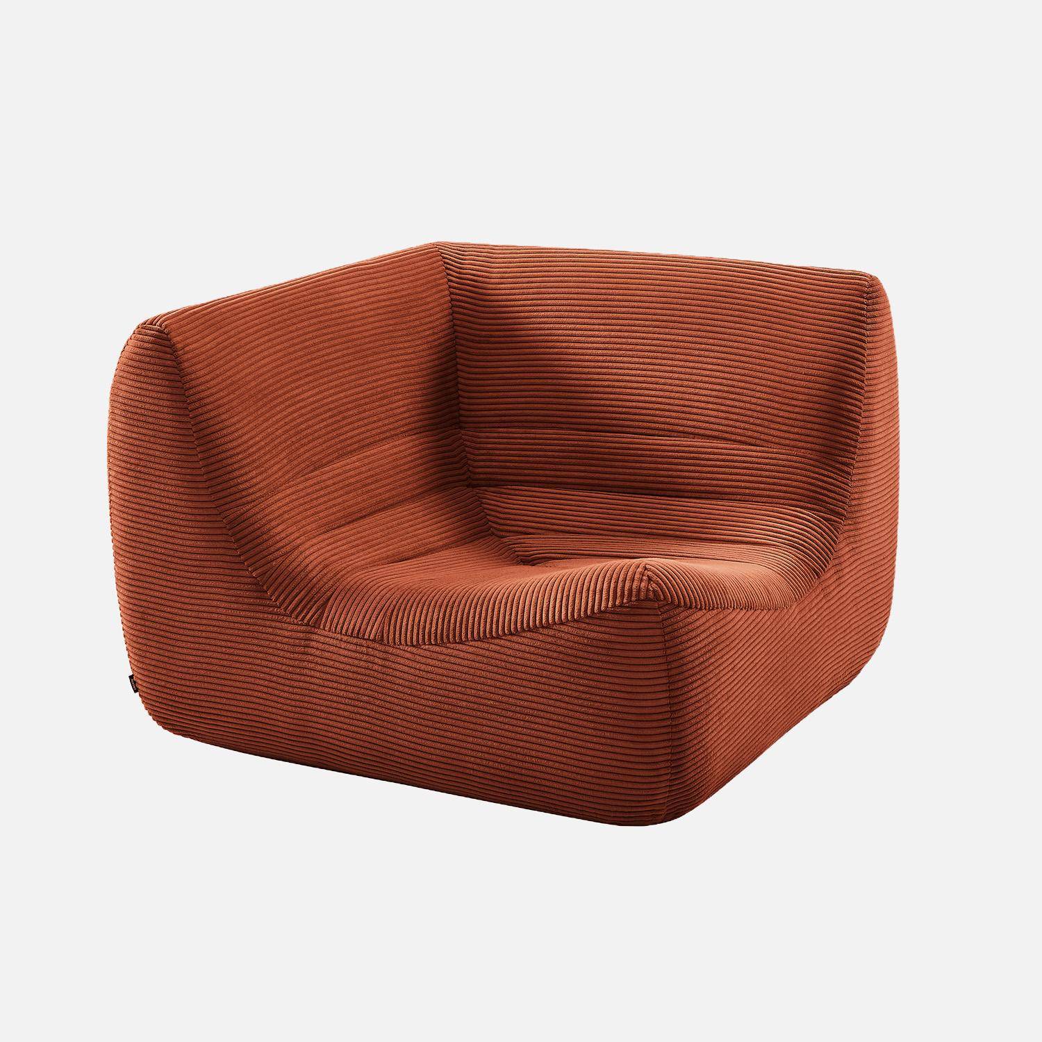 Canapé d'angle modulable 7 places avec repose pied velours côtelé terracotta - Sokol,sweeek,Photo3