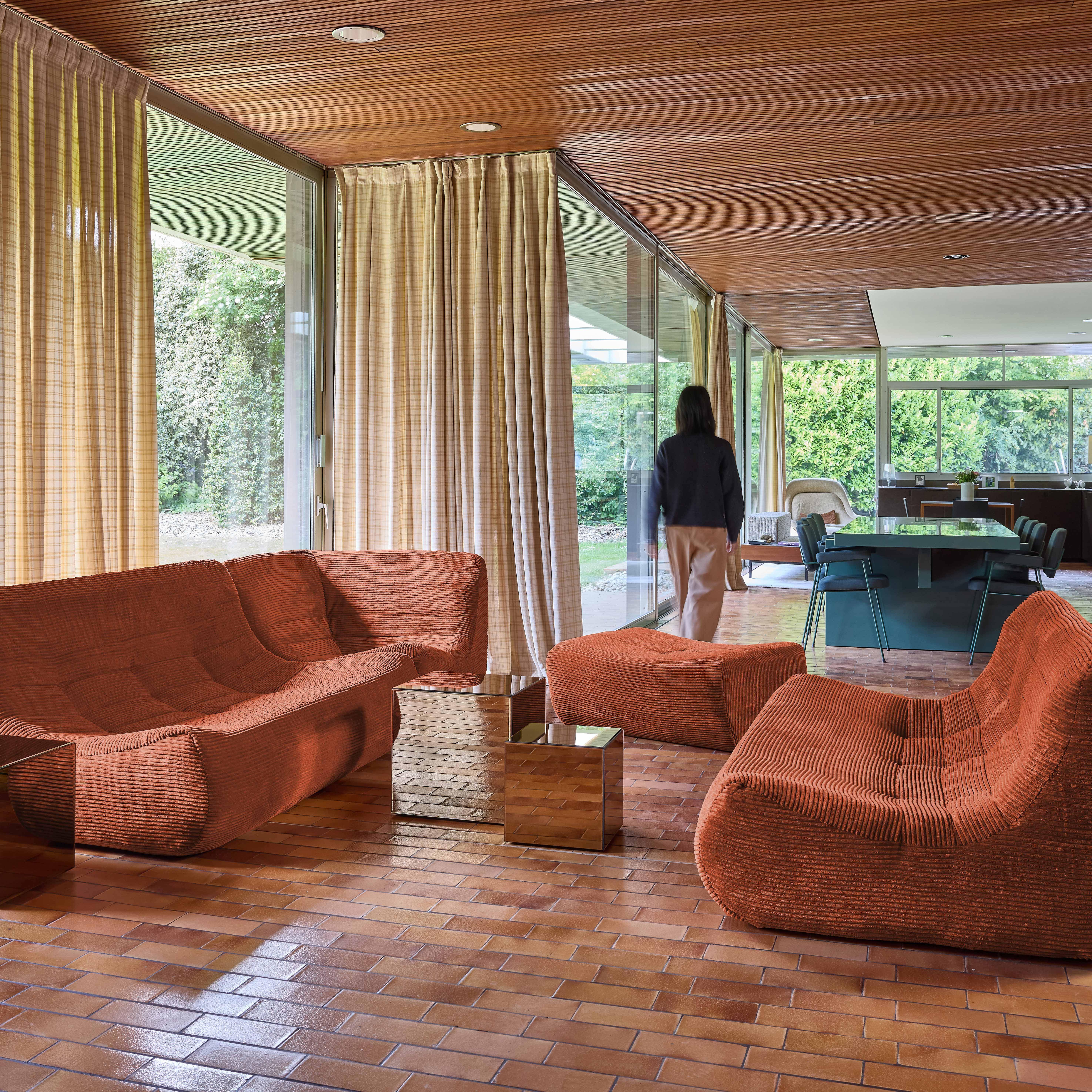 Modułowa sofa narożna 7-osobowa z podnóżkiem, sztruks terakota - Sokol Photo3