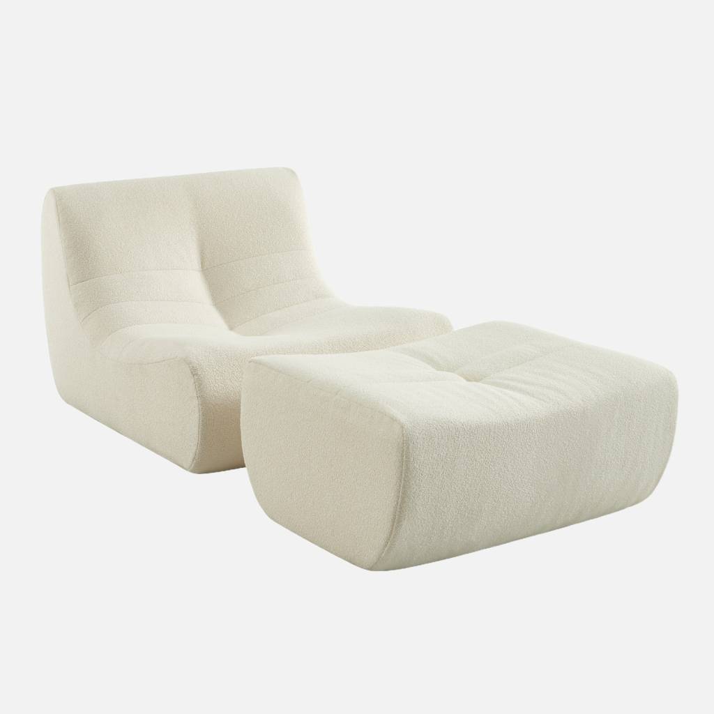 Chauffeuse bouclette texturée 1 place repose pieds blanc