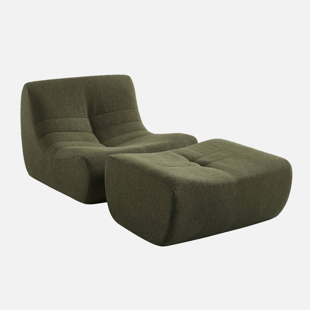 Chauffeuse bouclette texturée 1 place repose pieds kaki