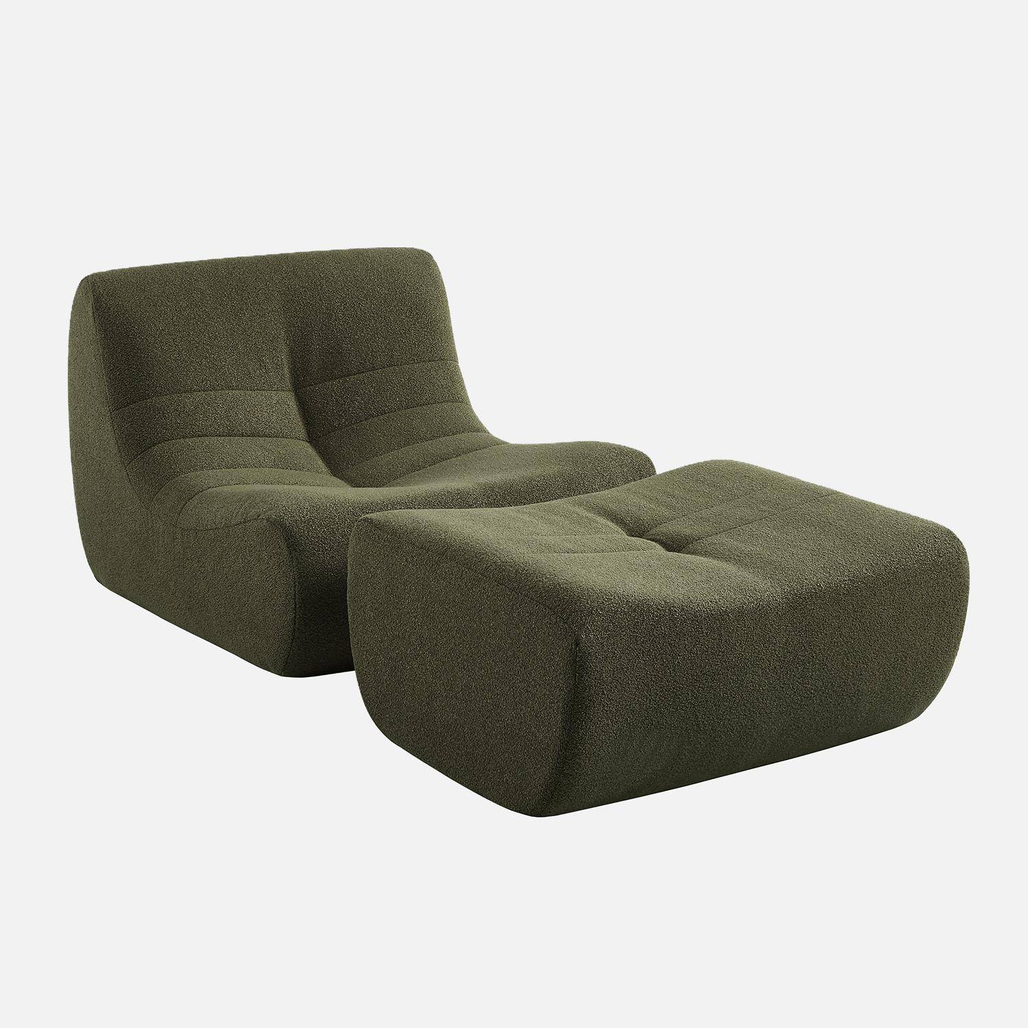 Sillón de borreguito texturizada con reposapiés Verde kaki - 91x105x72 cm,sweeek,Photo3