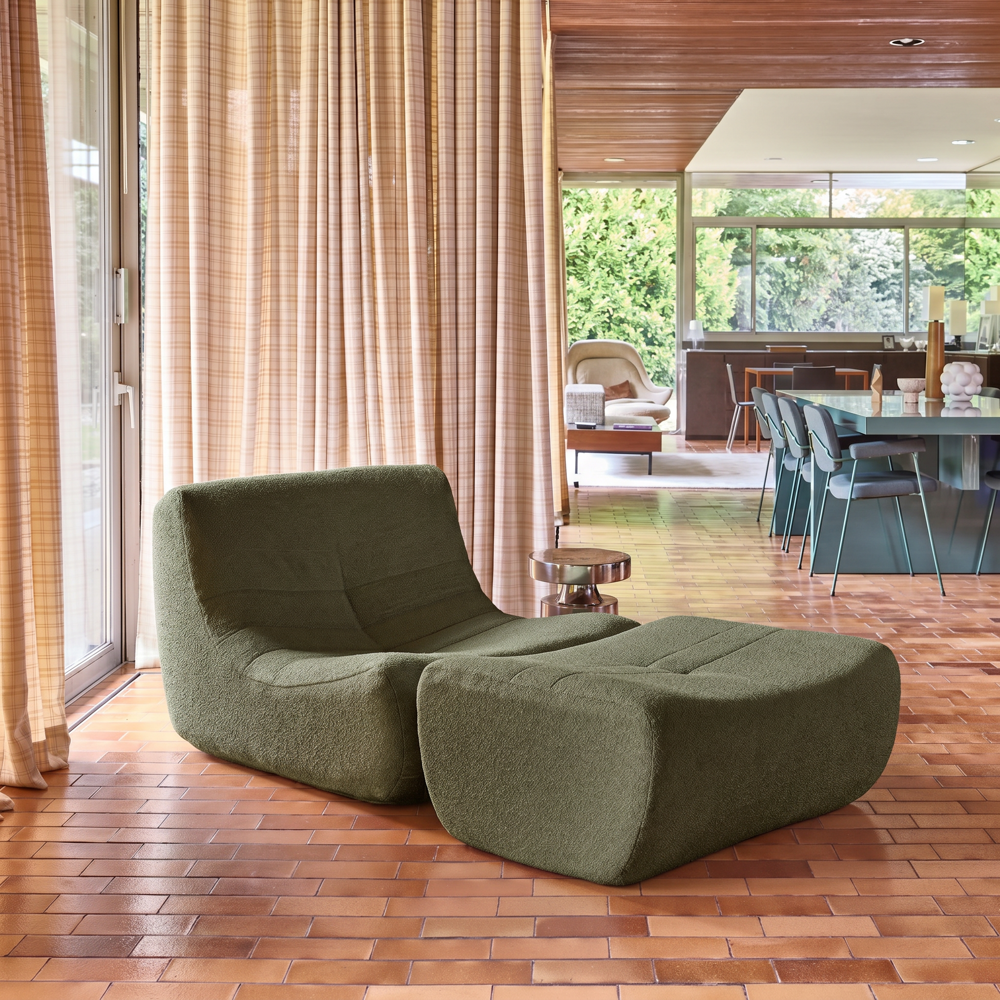 Sillón de borreguito texturizada con reposapiés Verde kaki - 91x105x72 cm Photo2