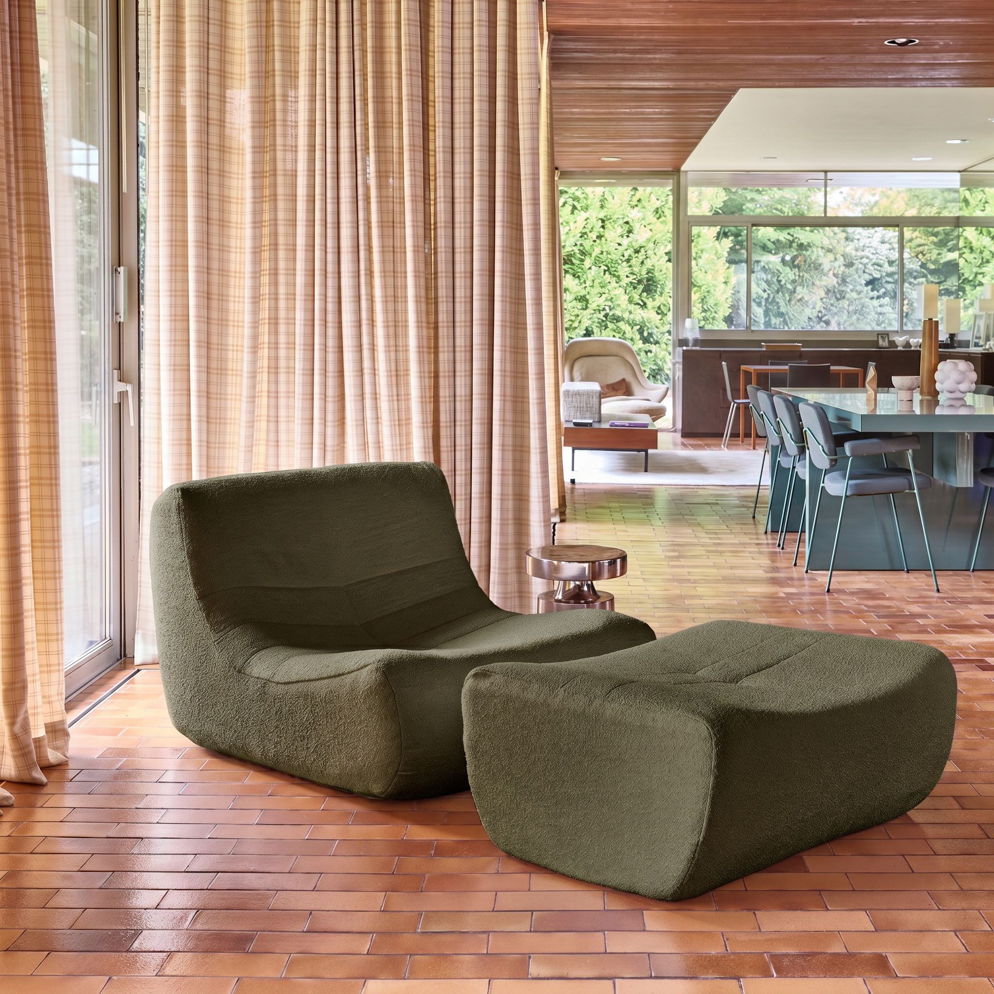 Sillón de borreguito texturizada con reposapiés Verde kaki - 91x105x72 cm Photo1